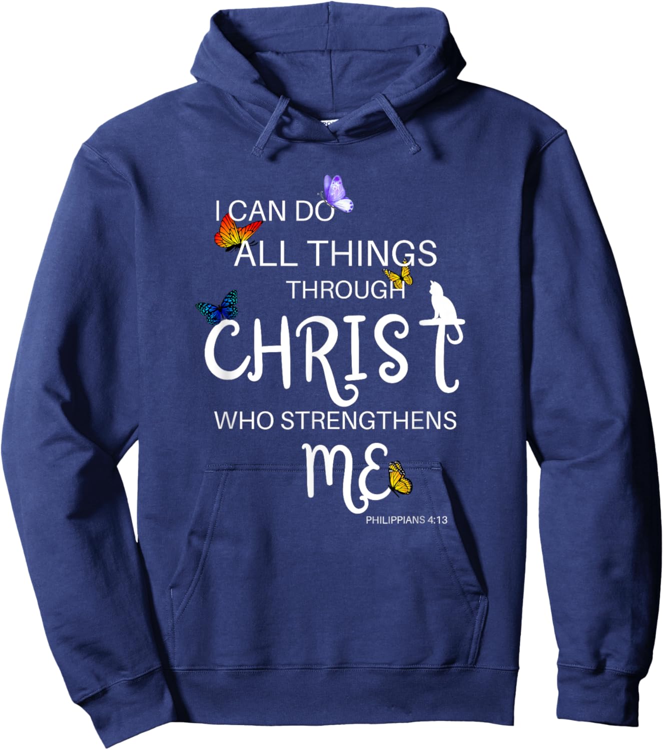 I Can Do All Things Through Christ Cat Religious Women Girls Kids Hoodie - Hoodie | Navy