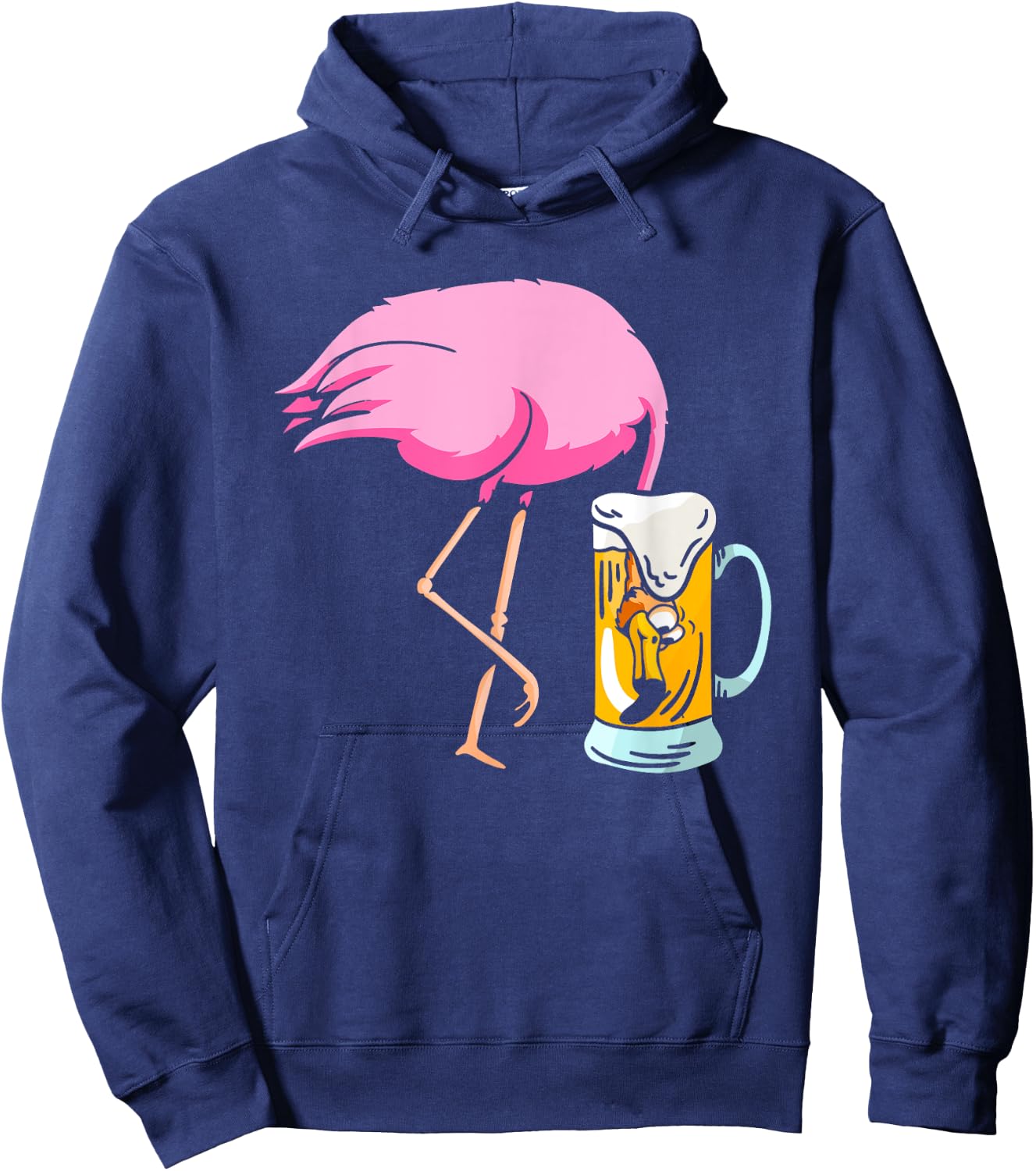 Funny Flamingo Drinking Beer | Party Beer Drinker Hoodie - Hoodie | Navy