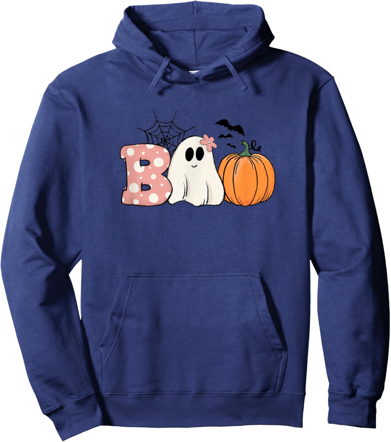 Pink Halloween Boo Hippie Ghost Pumpkin Cute Pastel Vibes Hoodie - Hoodie | Navy