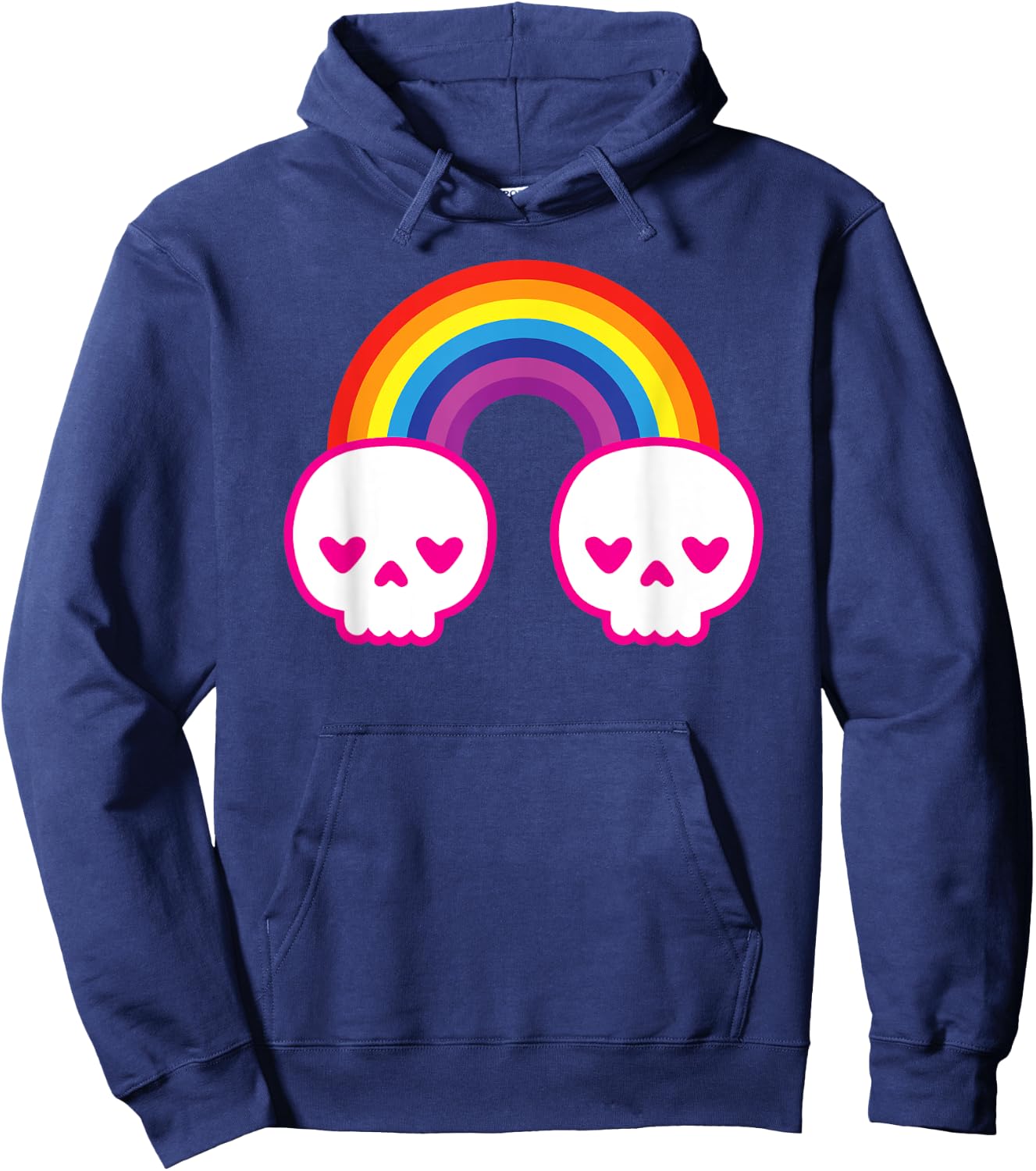 Colorful Kawaii Cute Rainbow Skulls with Heart Shape Eyes Hoodie - Hoodie | Navy