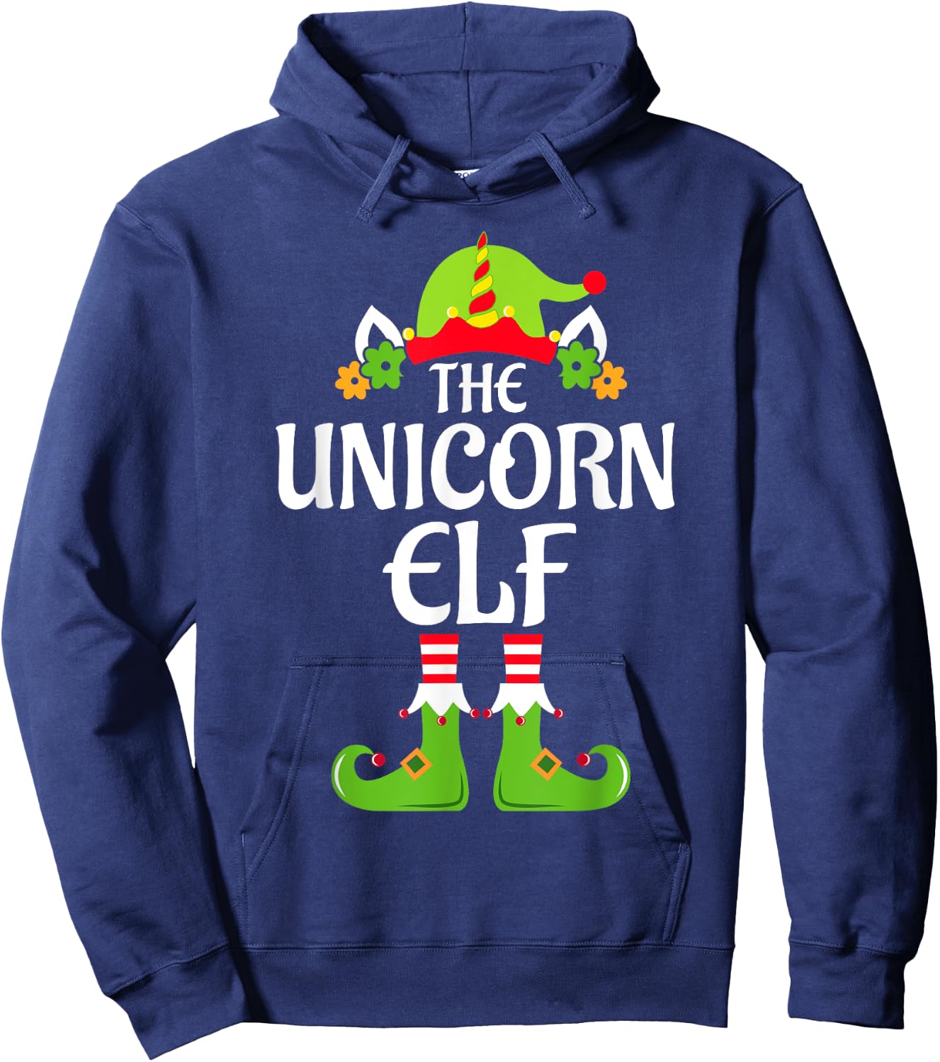 Unicorn Elf Matching Family Group Christmas Party Xmas Funny Hoodie - Hoodie | Navy