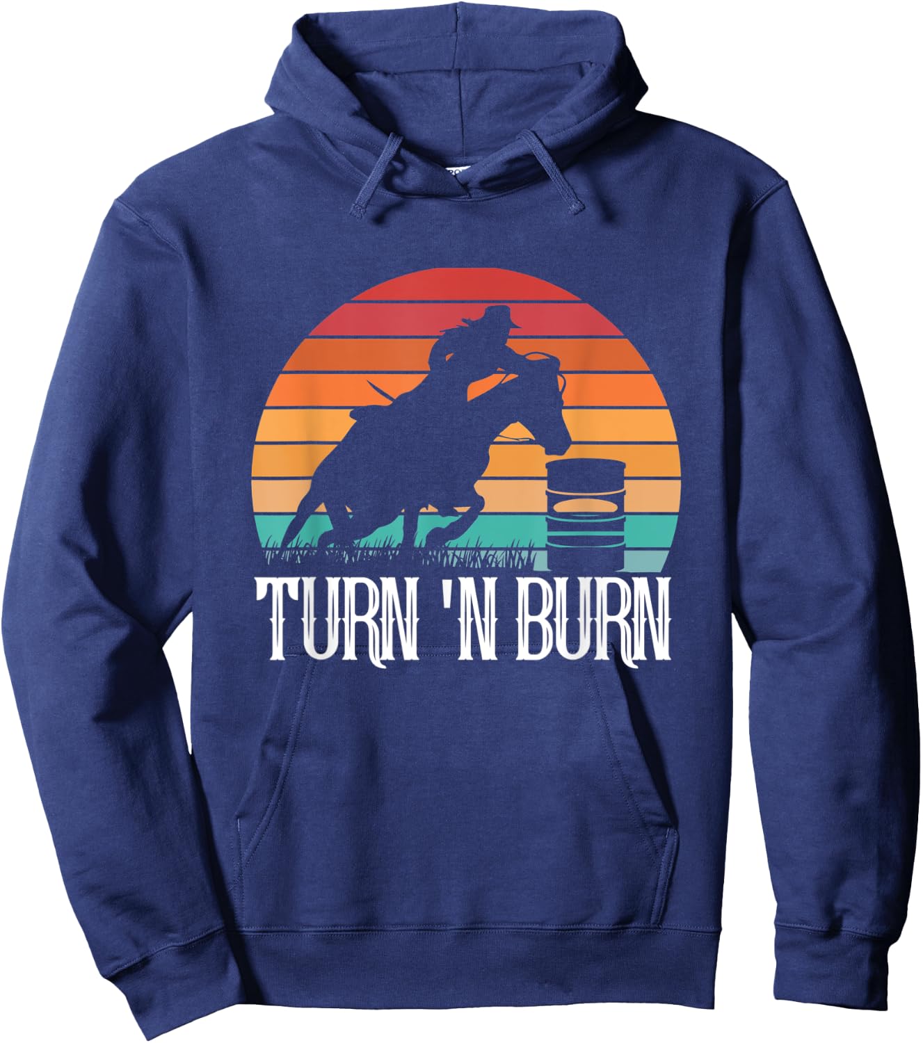 Turn And Burn Horse Barrel Racing Retro Sunset Vintage Hoodie - Hoodie | Navy
