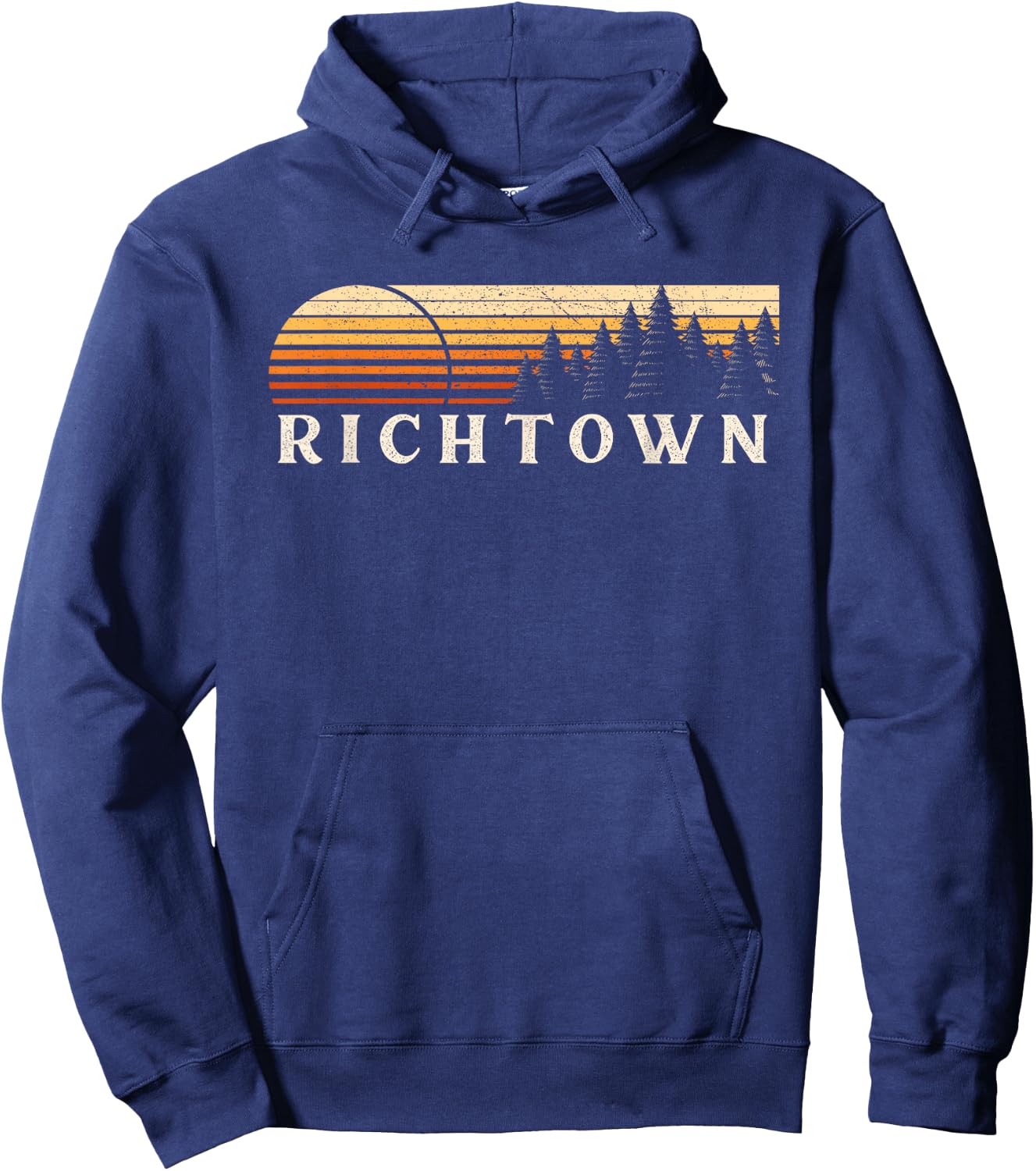 Richtown, VA Vintage Evergreen Sunset Eighties Retro Hoodie - Hoodie | Navy