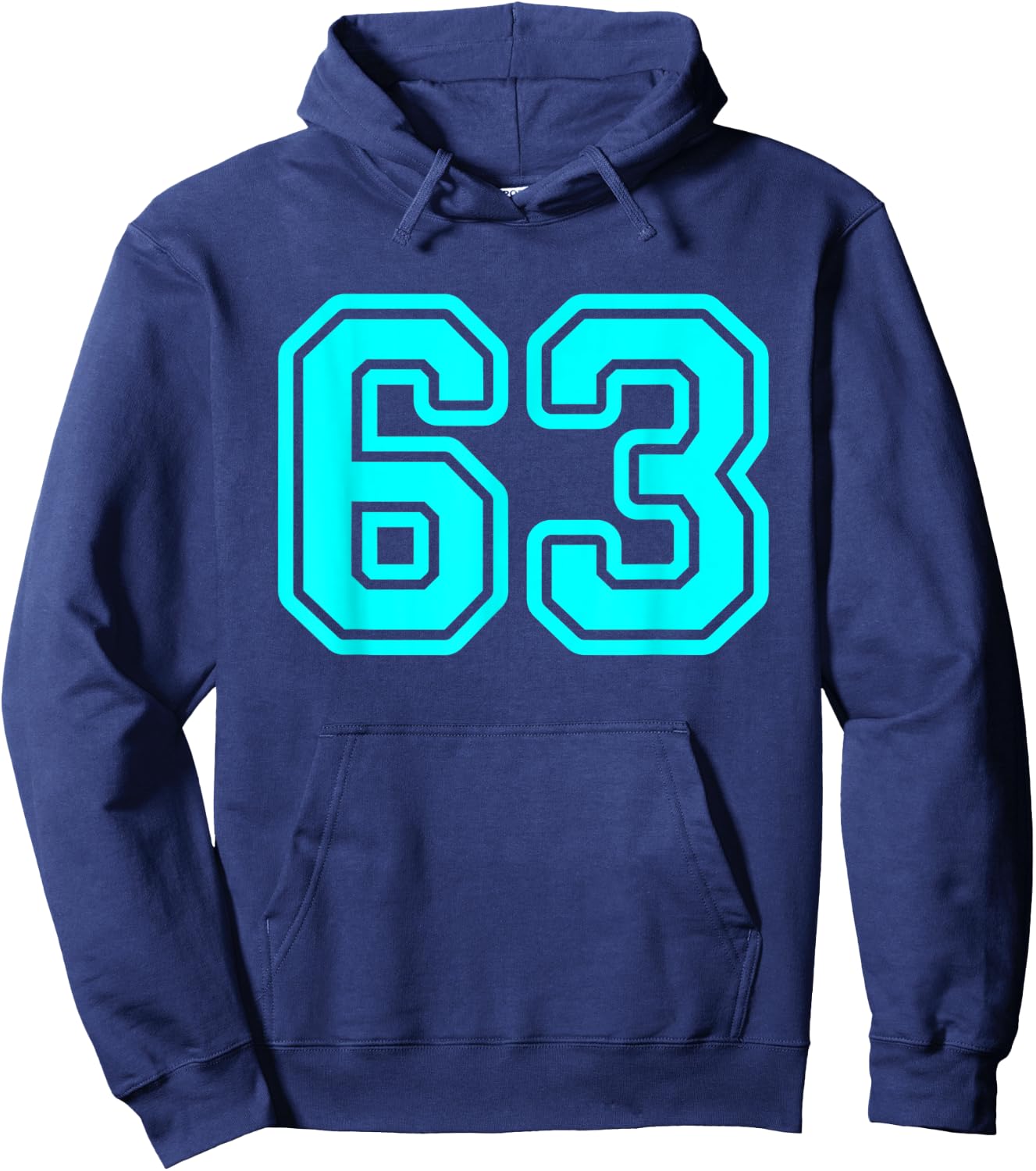 Jersey #63 Cyan Sports Team Jersey Number 63 Hoodie - Hoodie | Navy