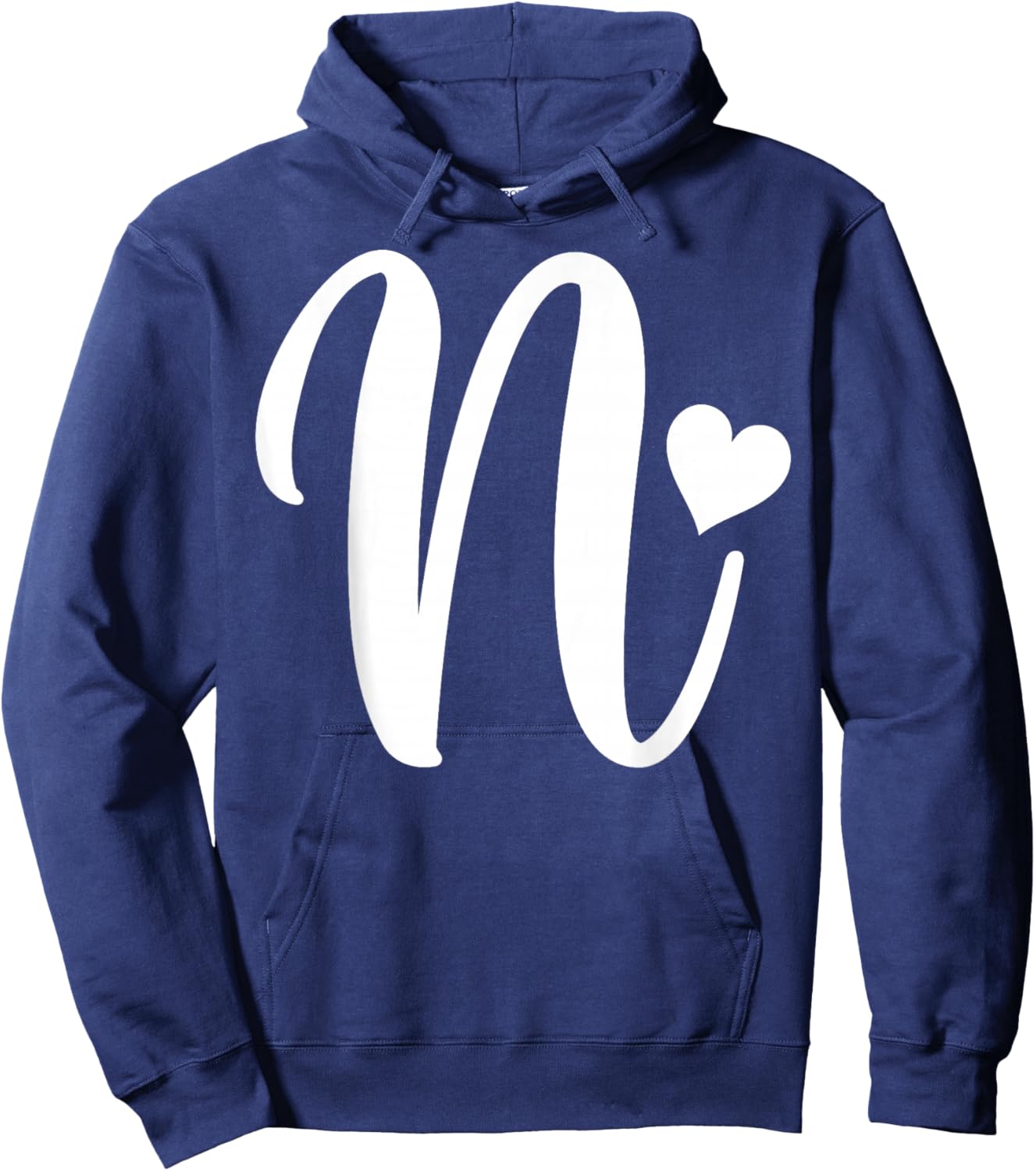 white letter N monogram initial minimalist heart graphic Hoodie - Hoodie | Navy