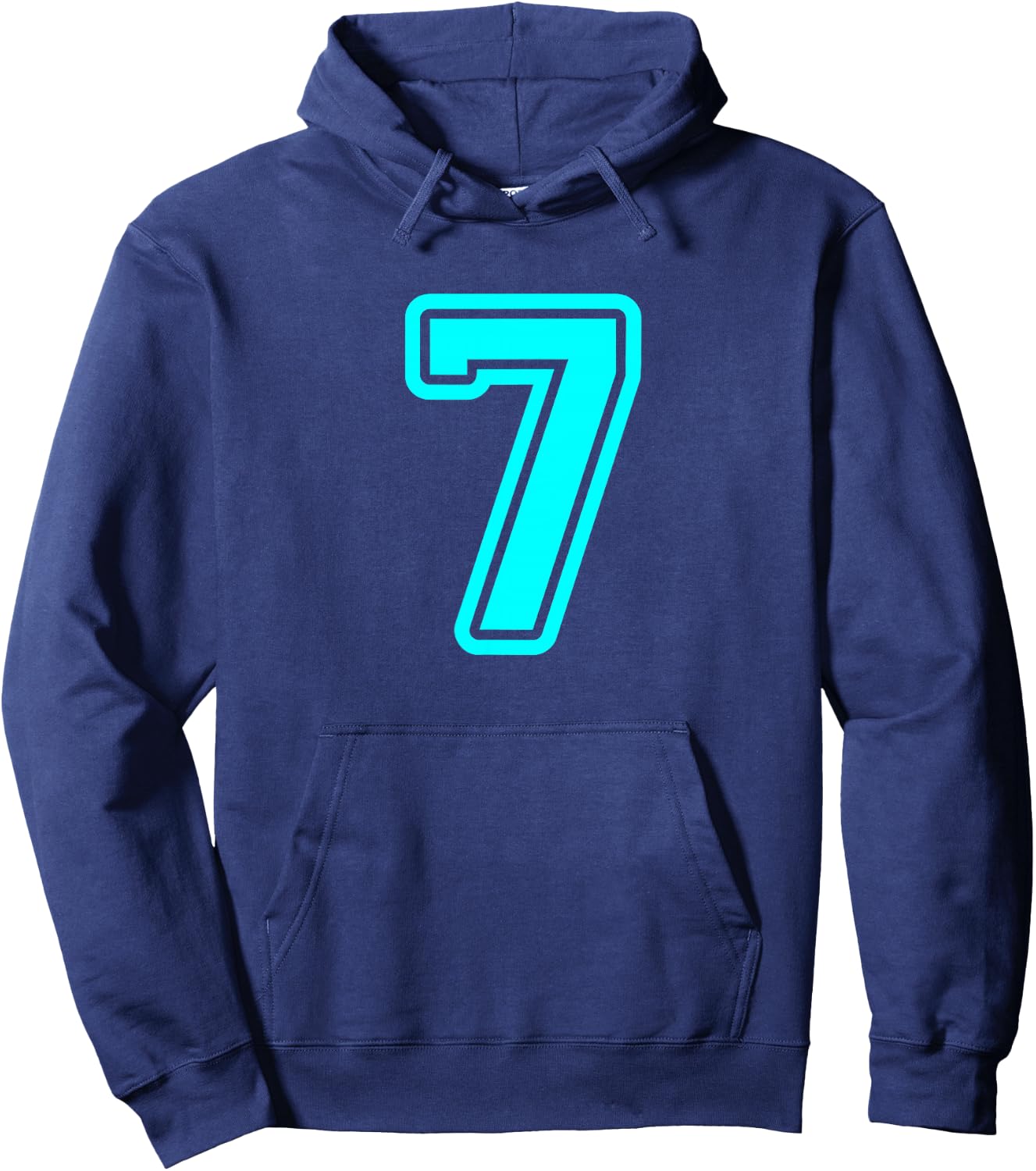 Number #7 Sport Cyan Varsity Number 7 Hoodie - Hoodie | Navy