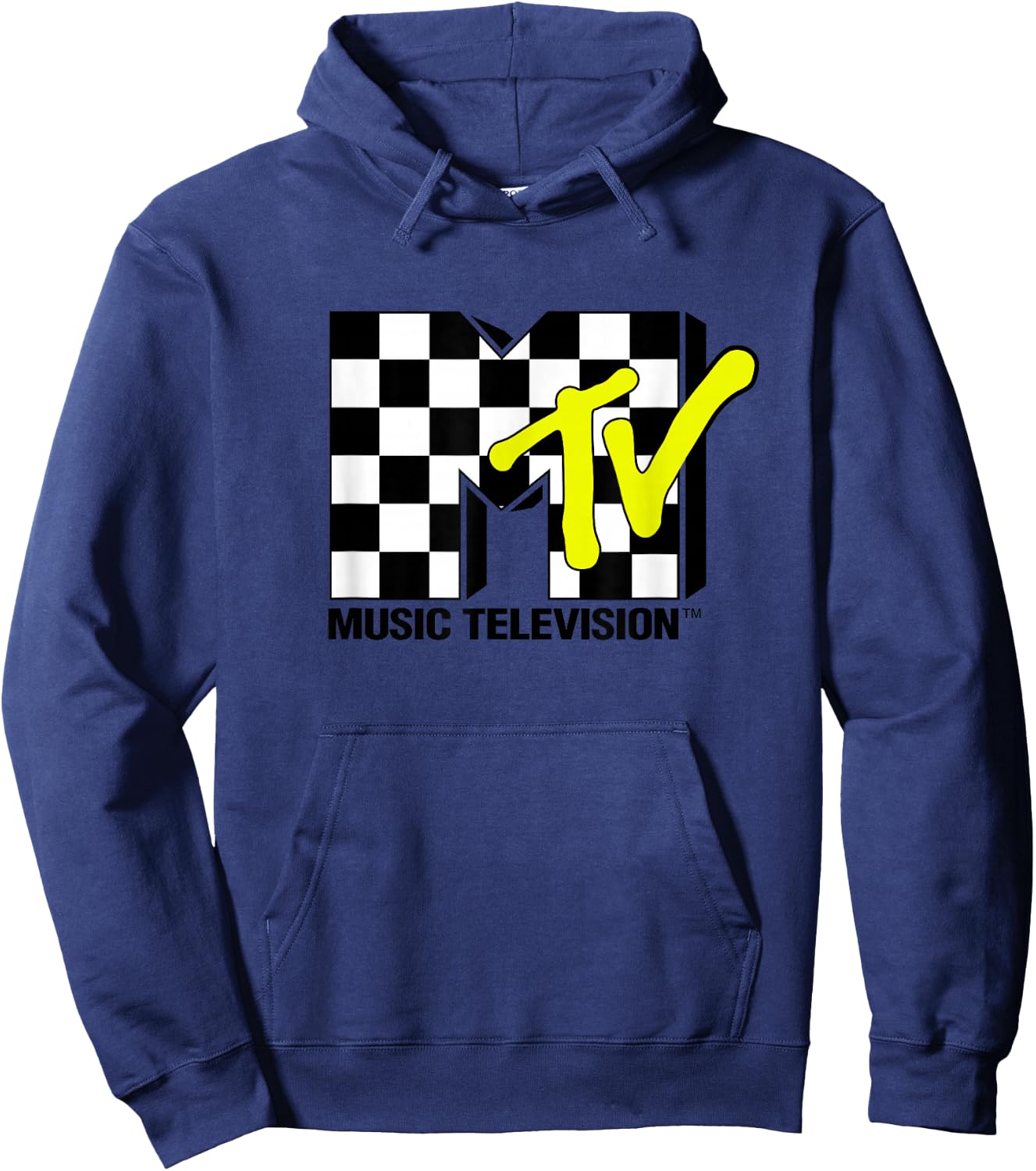 MTV Music Television Retro Eighties Neon Checkerboard Logo Hoodie - Hoodie | Navy