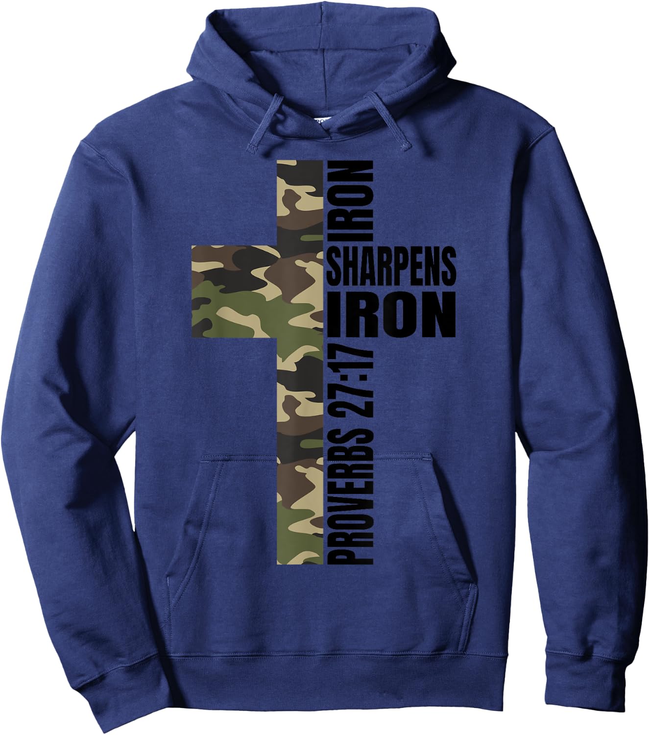 Green Camo Iron Sharpens Iron Christian Cross Family Couples Hoodie - Hoodie | Navy