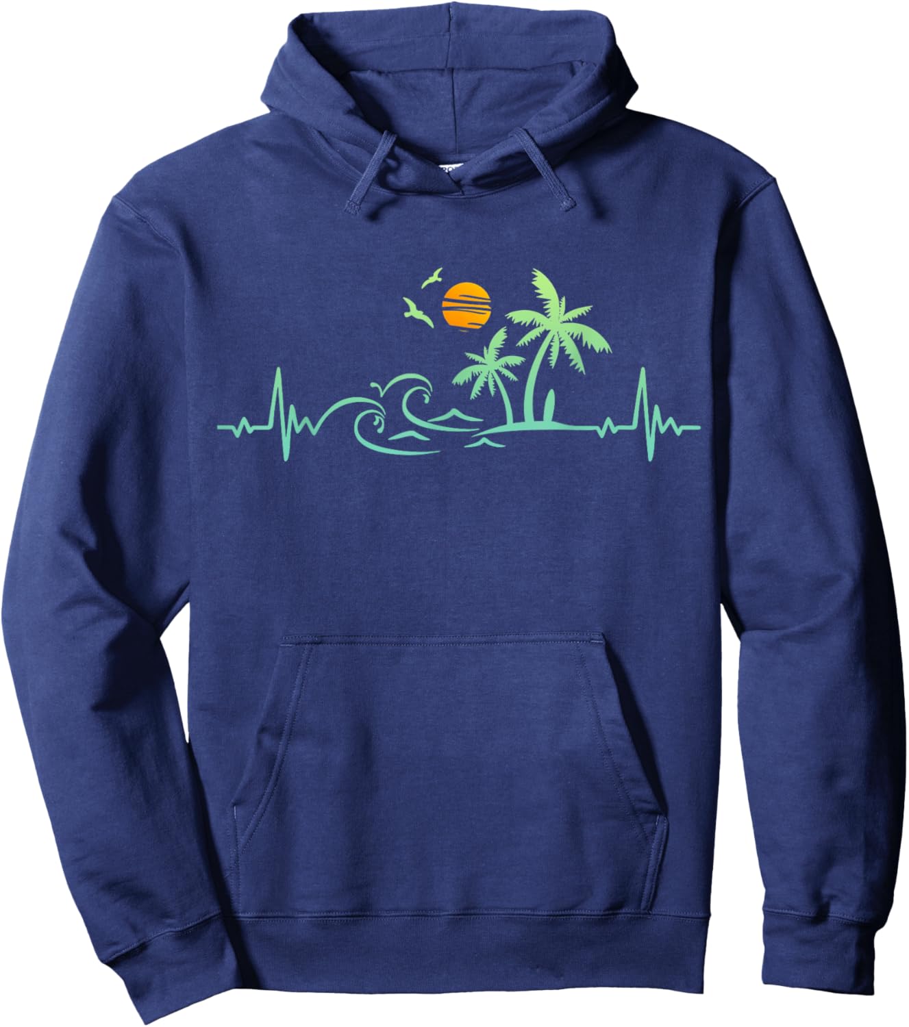 Heartbeat Palm Tree Retro Tropical Beach Island Trees Funny Hoodie - Hoodie | Navy