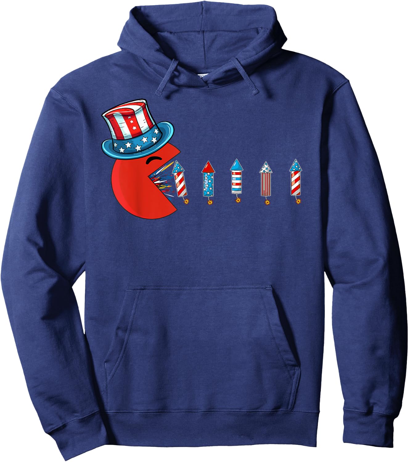 Patriotic Hat Eating Firecrackers USA Flag Funny 4th of July Hoodie - Hoodie | Navy