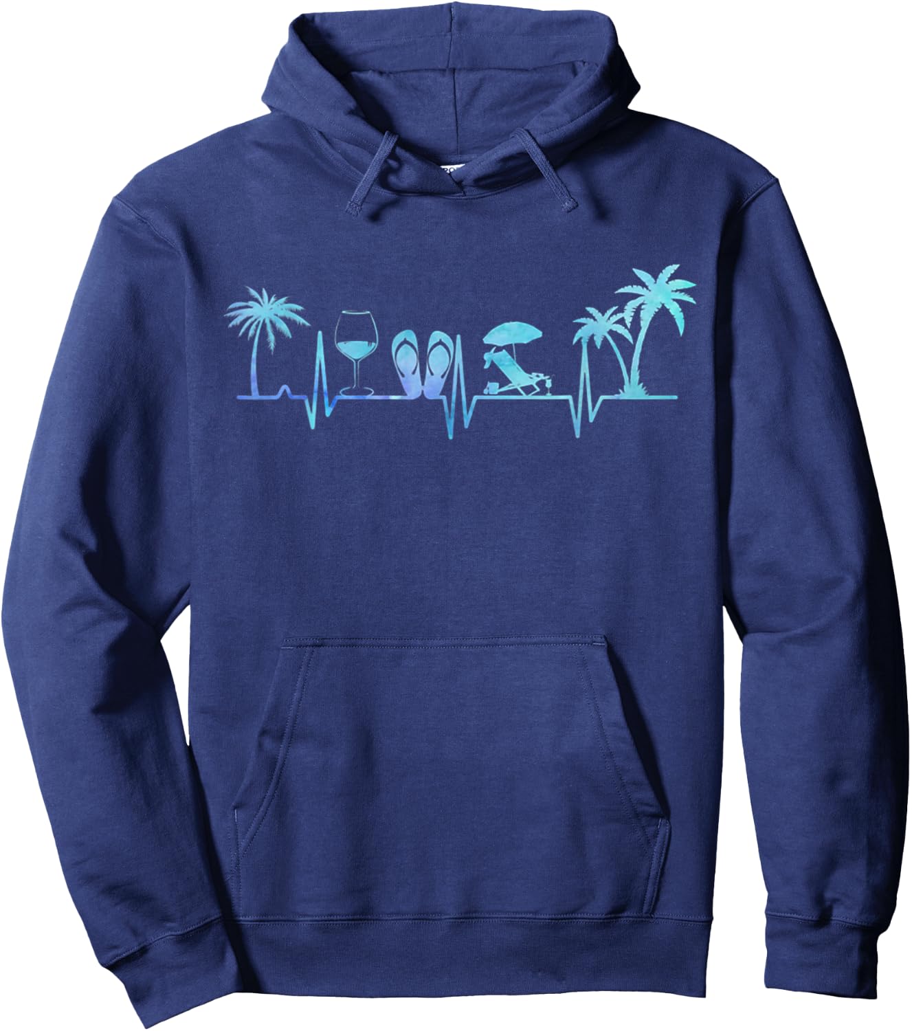 Heartbeat Palm Tree Wine Glass Flipp Flop Summer Lover Men Women Hoodie - Hoodie | Navy