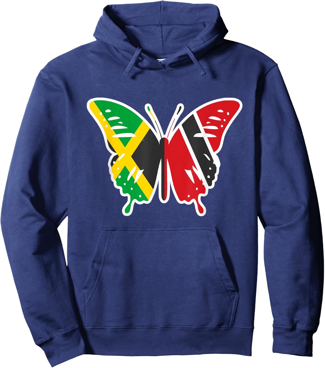 Half Jamaican Trinidadian Jamaica Flag Trinidad Butterfly Hoodie - Hoodie | Navy