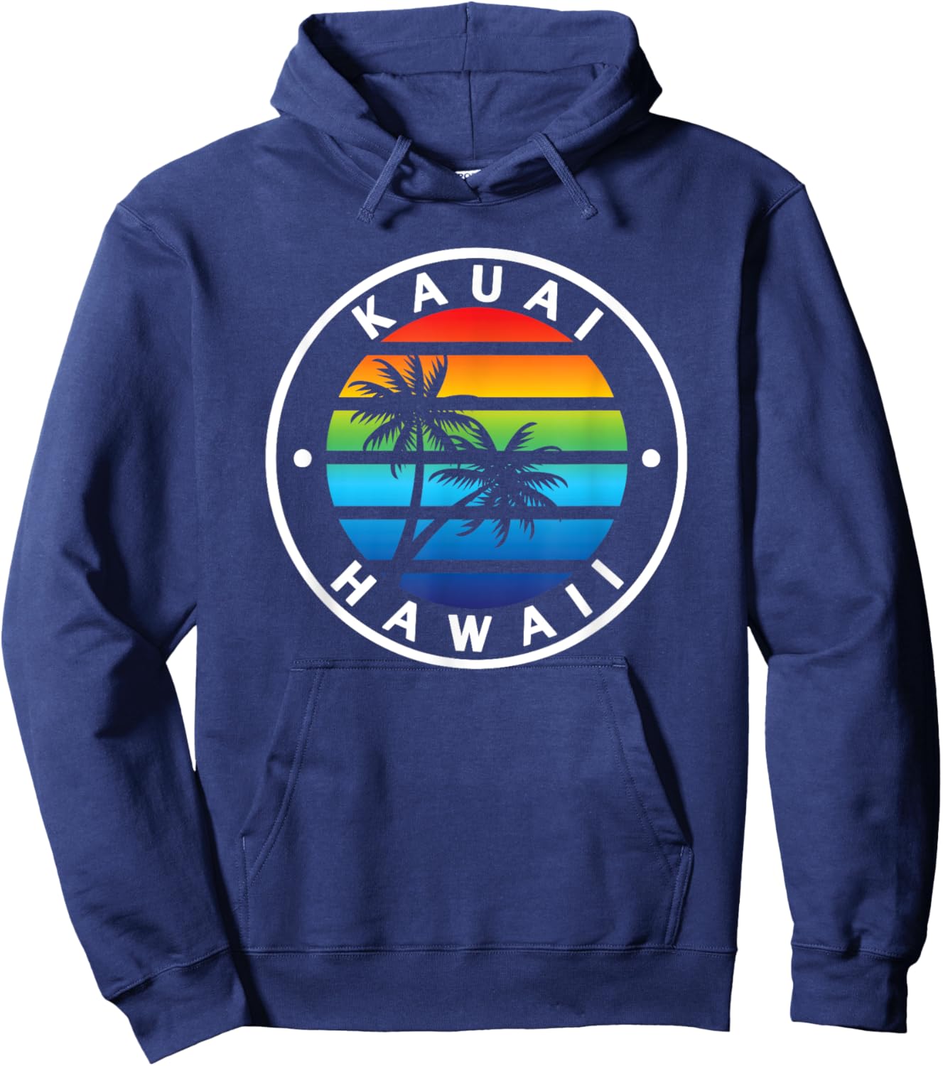 Kauai Hawaii Hawaiian Rainbow Sunset Palm Tree Vacation Hoodie - Hoodie | Navy