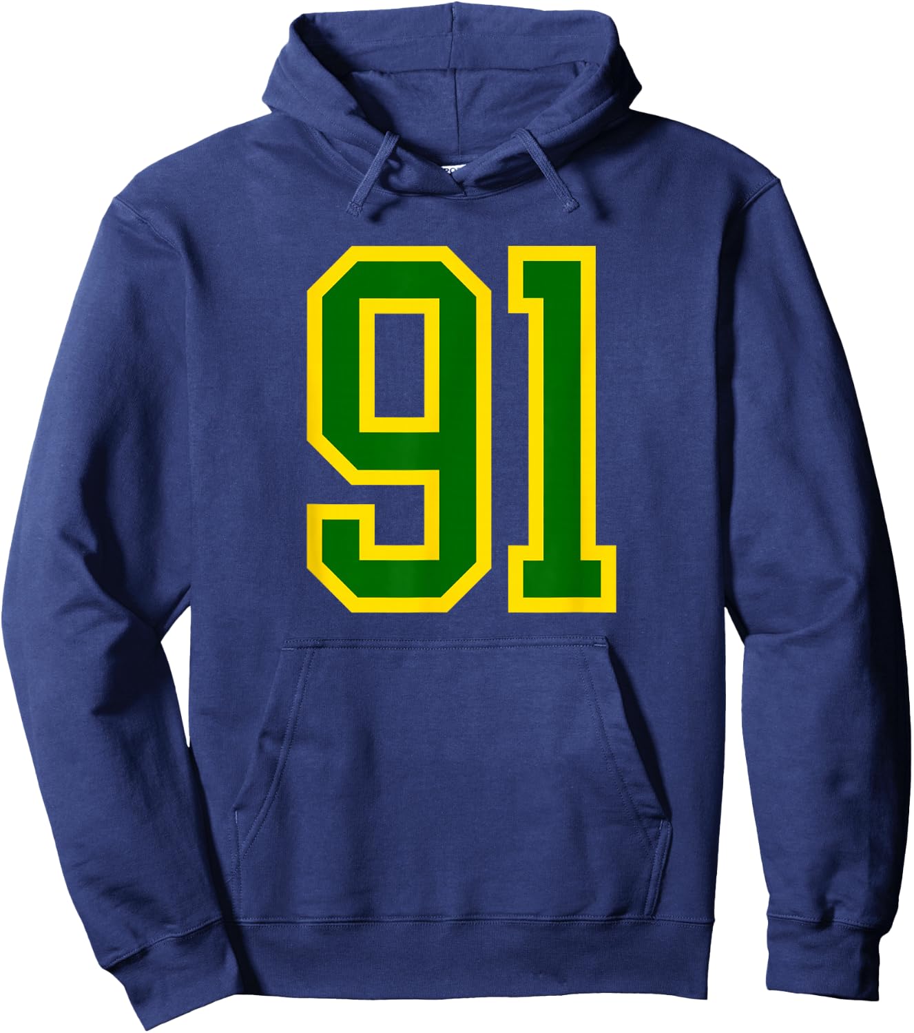 Green Yellow Sports Team Number #91 Hoodie - Hoodie | Navy