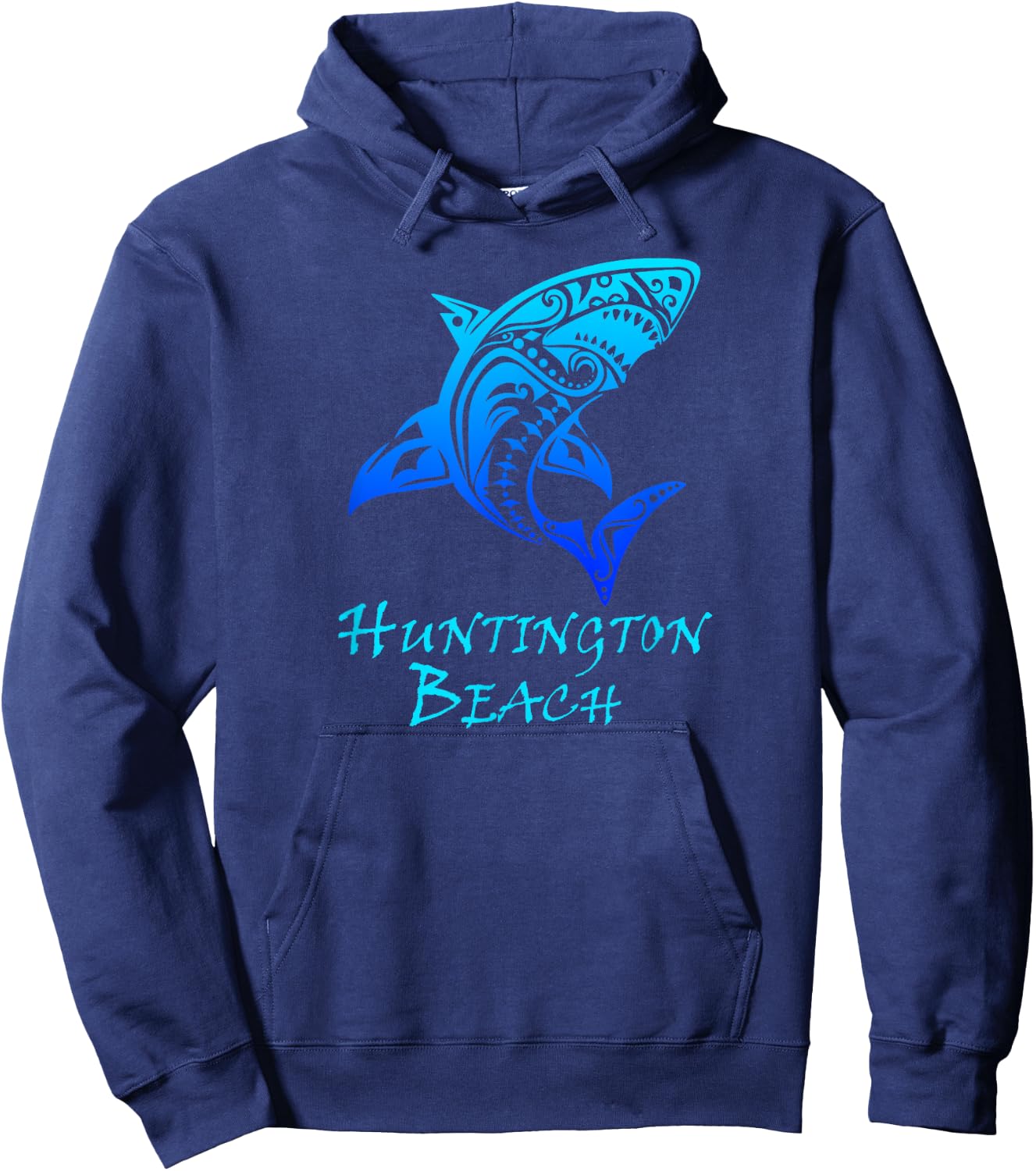 Huntington Beach, California Vintage Vacation Tribal Shark Hoodie - Hoodie | Navy