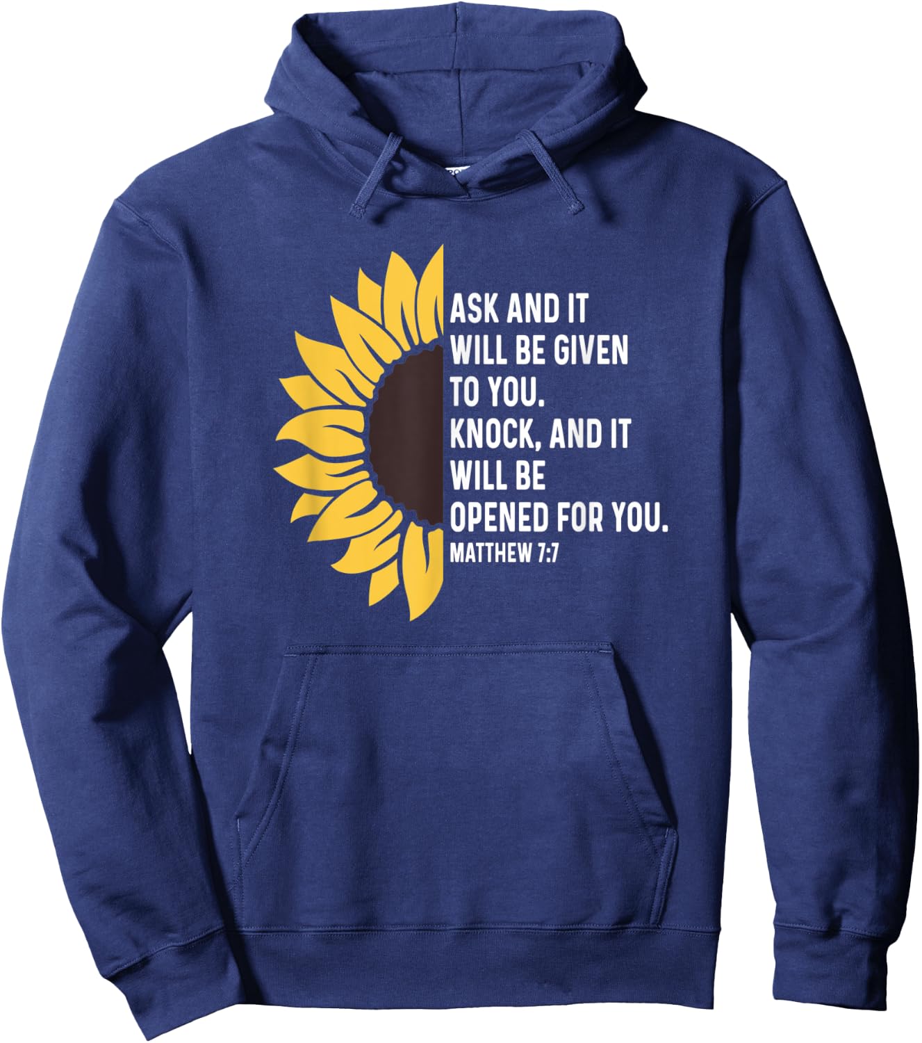 Matthew 7:7 7 7 God Jesus Religious Quote Christian Cross Hoodie - Hoodie | Navy
