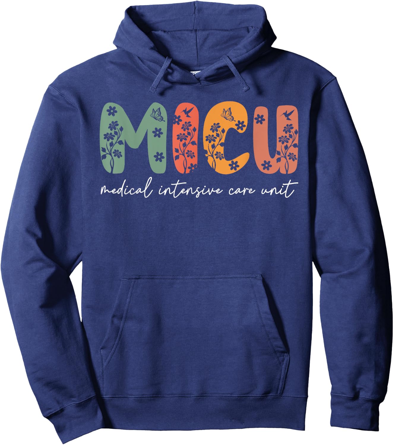 Floral MICU Nurse Boho MICU Squad Medical Critical Care Icu Hoodie - Hoodie | Navy