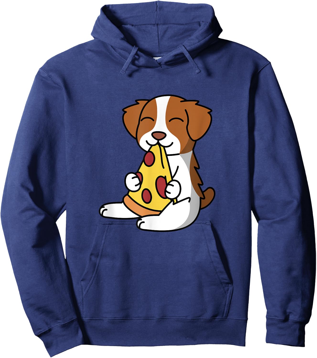 Brittany Spaniel Eating Pizza Dog Hoodie - Hoodie | Navy