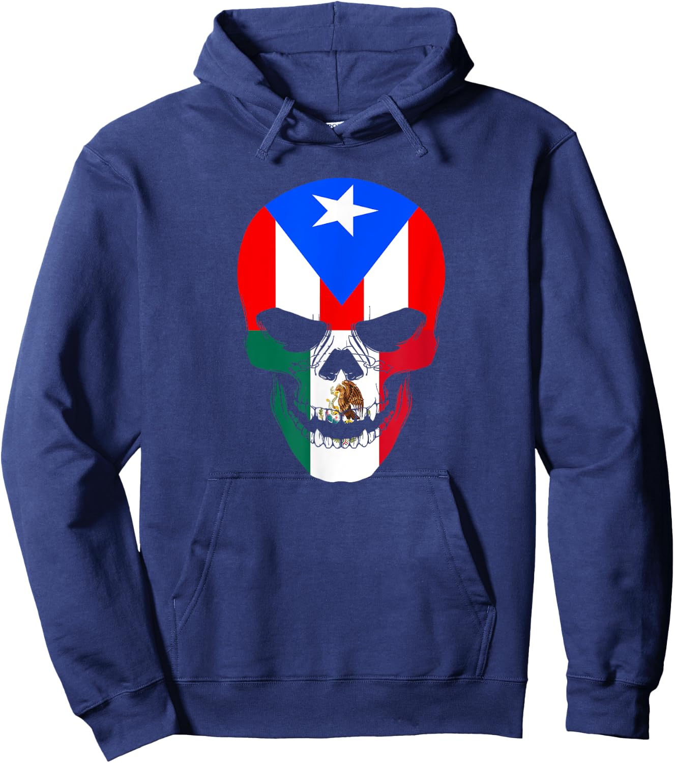 Half Mexican And Puerto Rican Rico Flag Mexirican Skull Men Hoodie - Hoodie | Navy