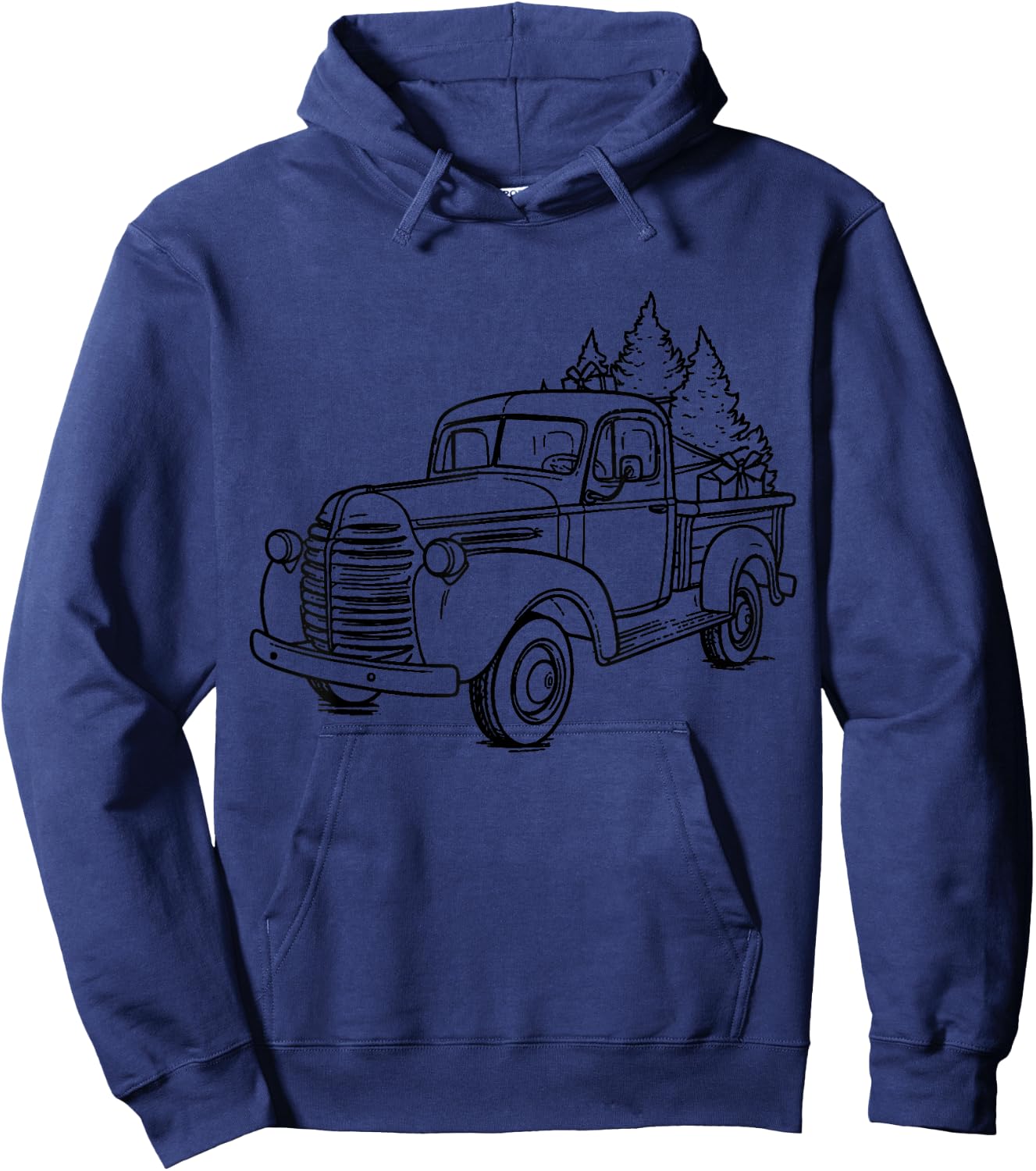 Vintage Wagon Christmas Shirt Tree on Car Xmas red Truck Hoodie - Hoodie | Navy
