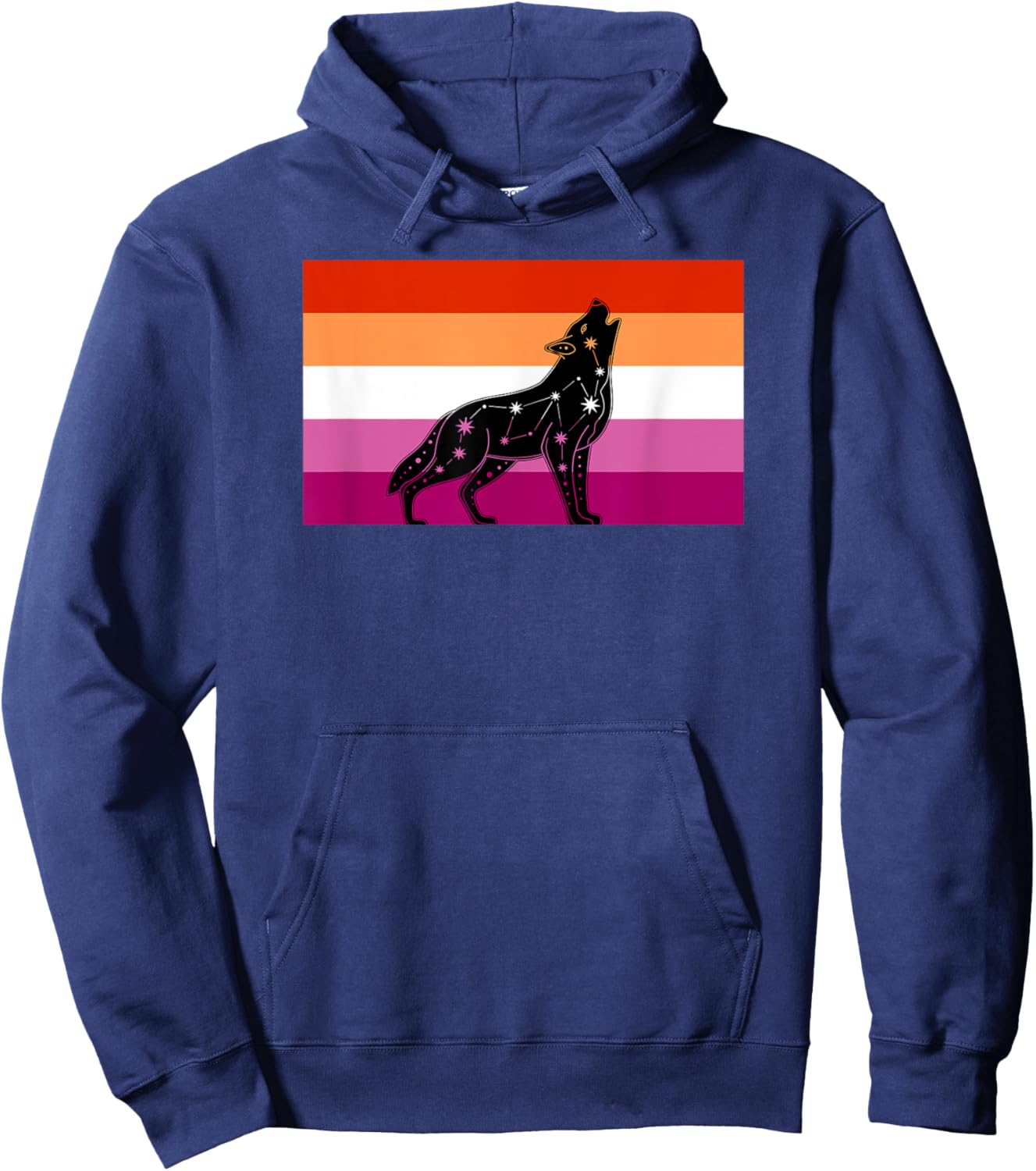 Celestial Wolf Lesbian Pride Flag Tribal Galaxy Aesthetic Hoodie - Hoodie | Navy