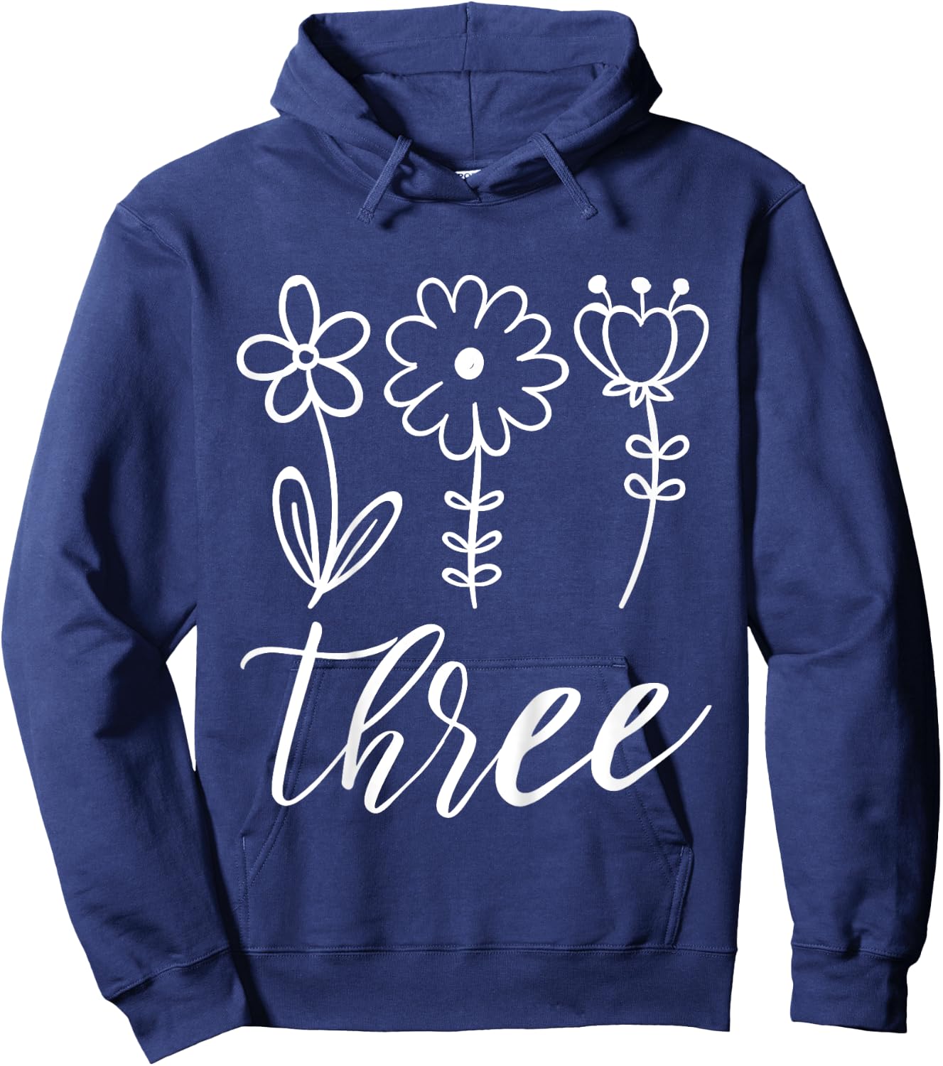 Floral Three 3 Year Old 3rd Birthday Gift Third Girl Toddler Hoodie - Hoodie | Navy