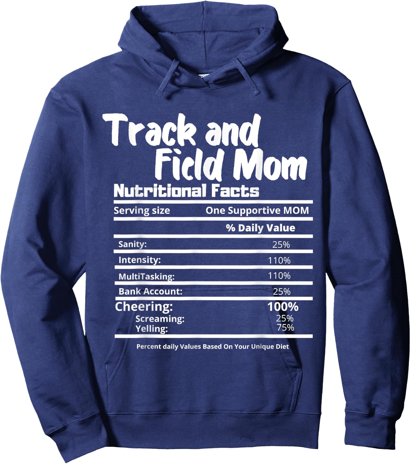 Track and Field Mom Nutrition Fact Label - Thanksgiving Hoodie - Hoodie | Navy
