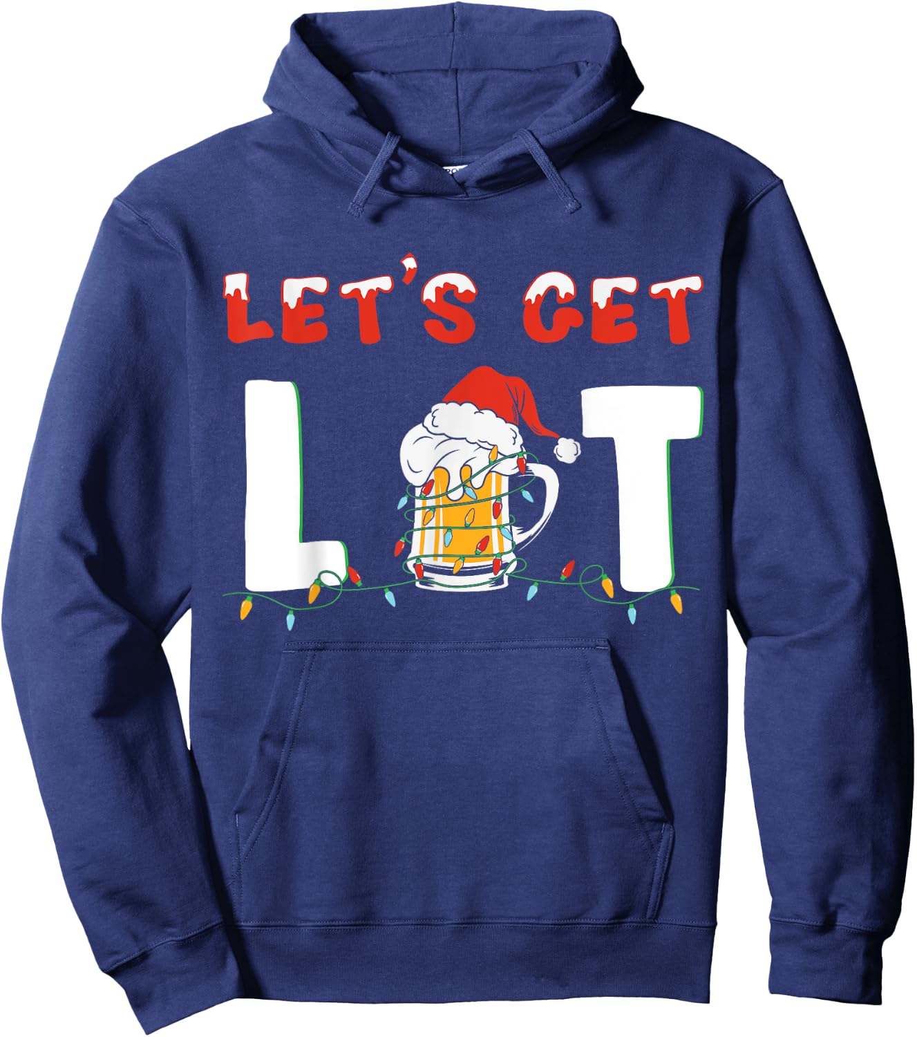 Let's Get Lit Drinking Beer Santa Hat Christmas Lights Hoodie - Hoodie | Navy