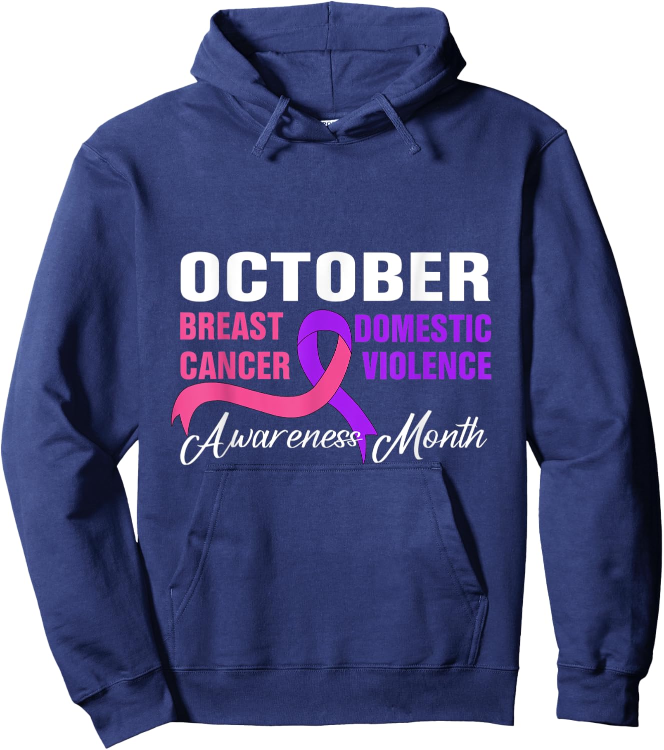 Breast Cancer Domestic Violence Awareness Month Ribbon Hoodie - Hoodie | Navy