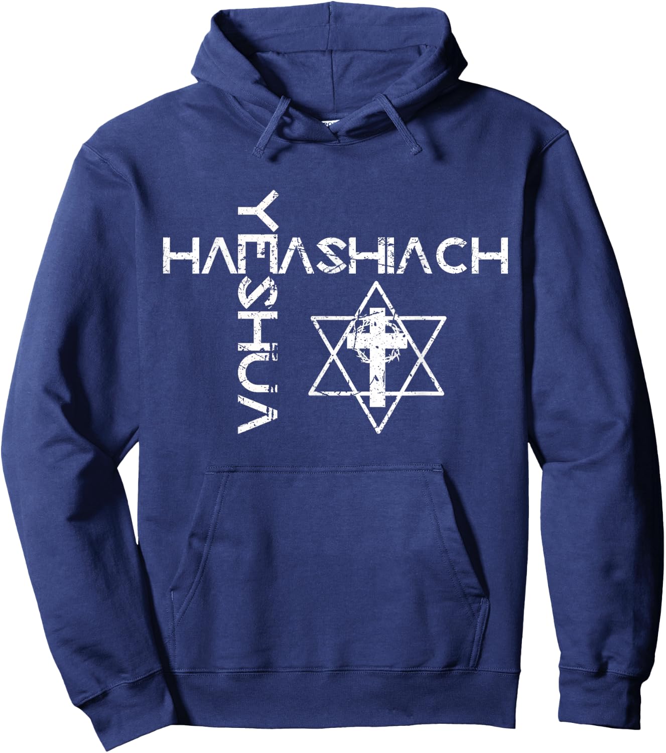 Yeshua Hamashiach Word Cross Messianic Judaism Hebrew Jesus Hoodie - Hoodie | Navy
