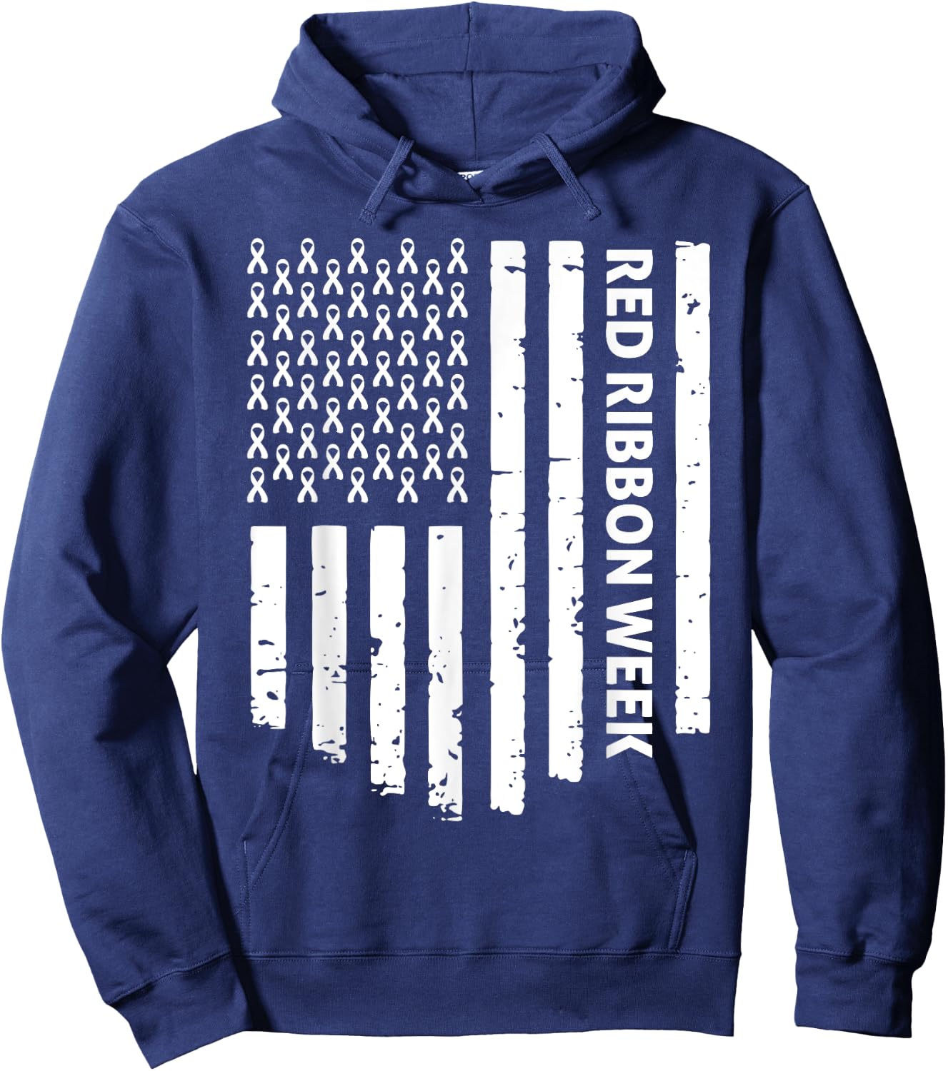 Red Ribbon Week Awareness American Flag Vintage Distressed Hoodie - Hoodie | Navy