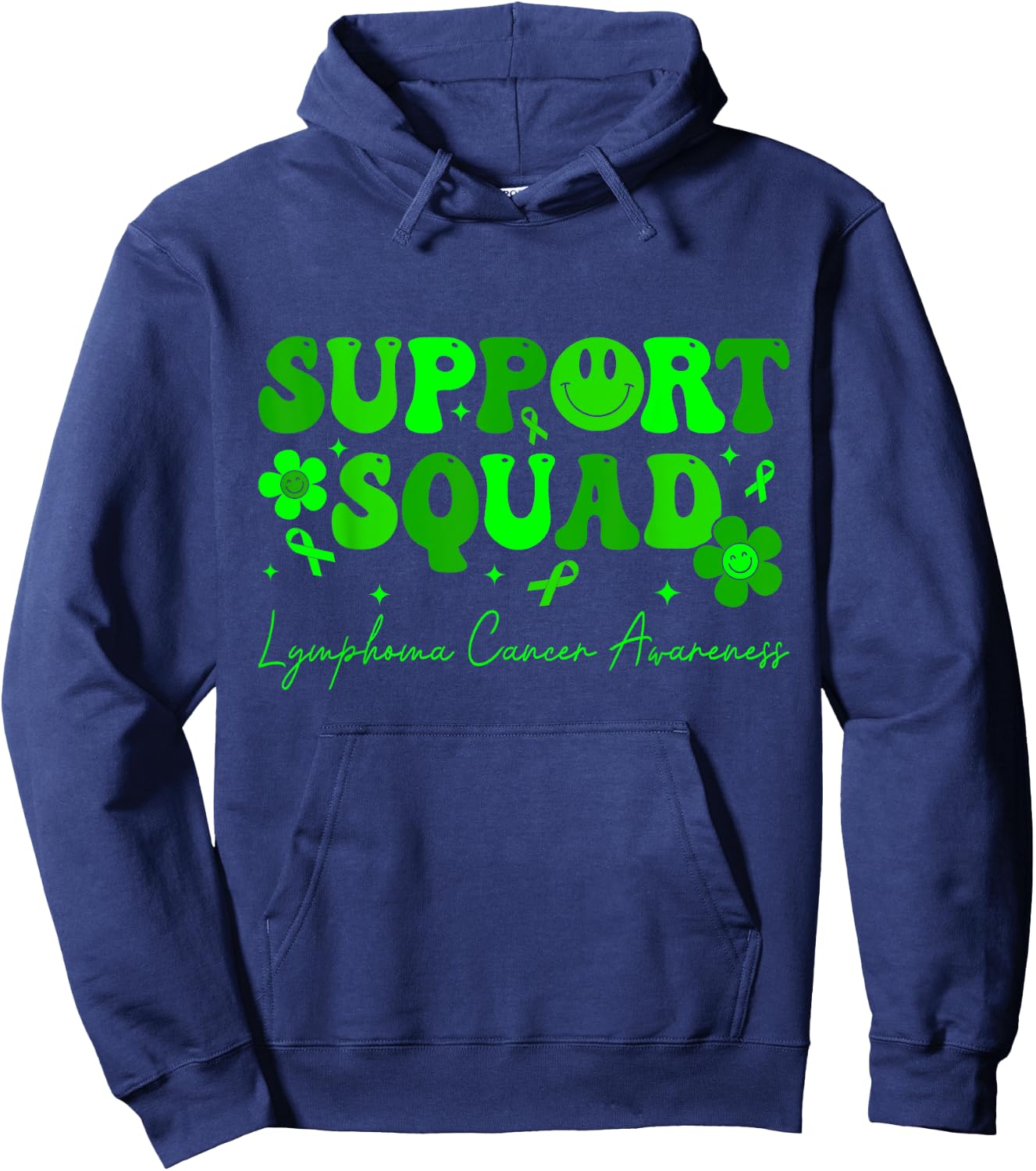 Support Squad Lymphoma Cancer Awareness Lime Green Ribbon Hoodie - Hoodie | Navy