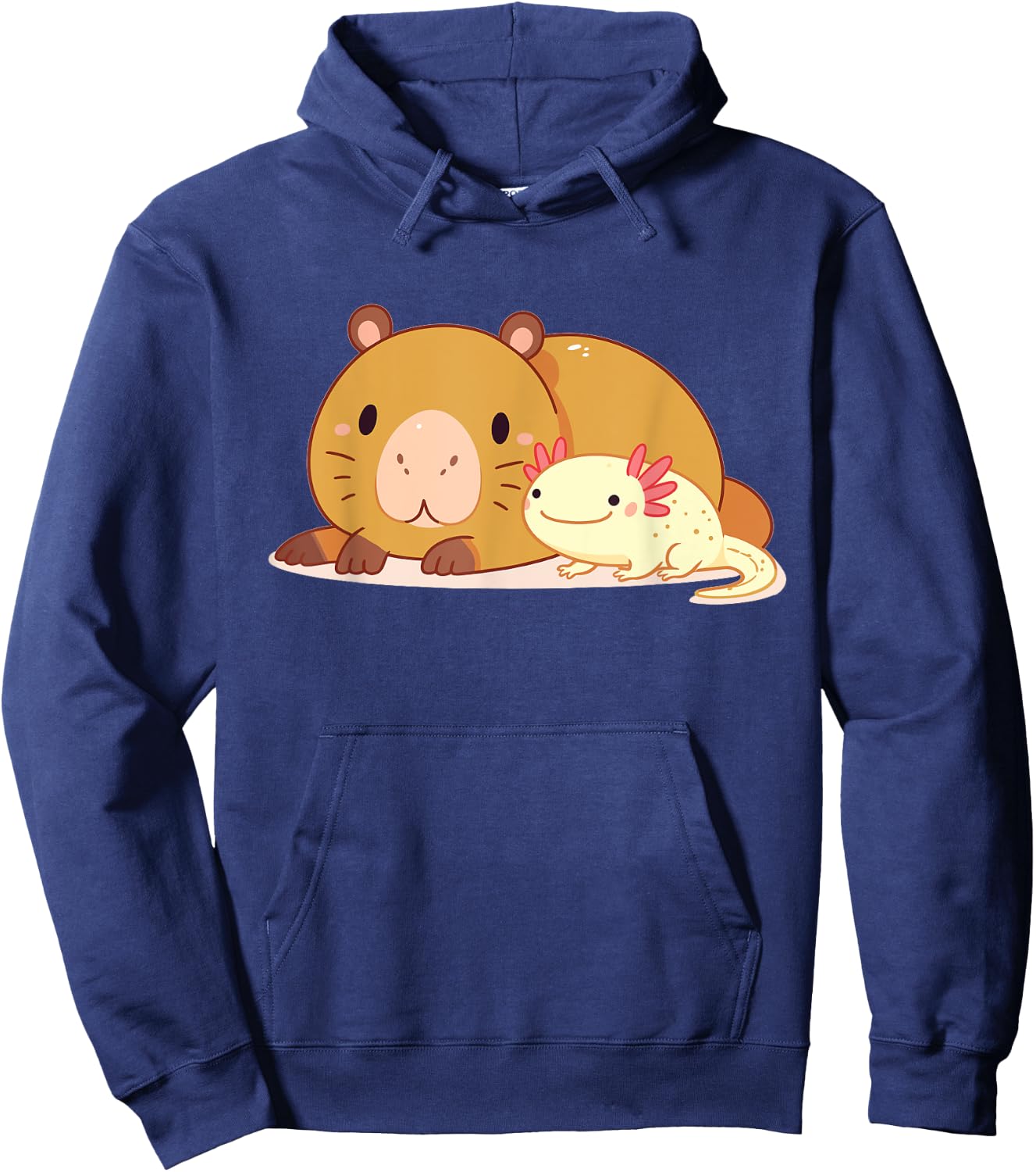 Cute Thick Axolotl With Capybara Hoodie - Hoodie | Navy