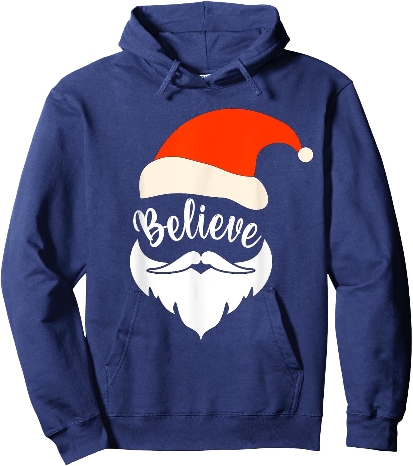 Believe Santa Mustache Christmas Santa Hat Beard Kids Family Hoodie - Hoodie | Navy