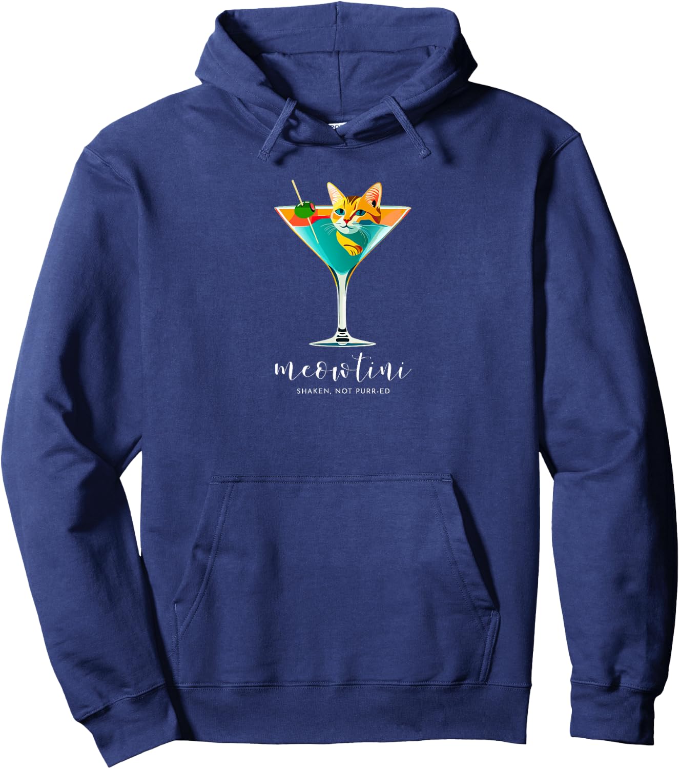 Martini & Cats | Meowtini Shaken Not Purr-ed | Funny Cat Hoodie - Hoodie | Navy