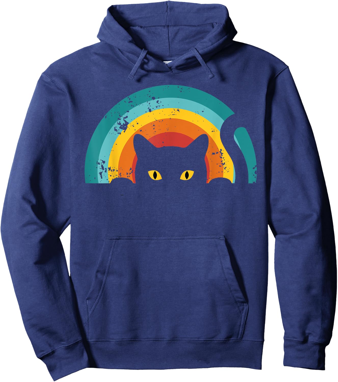 Vintage Style Cat Retro Distressed Cat Hoodie - Hoodie | Navy