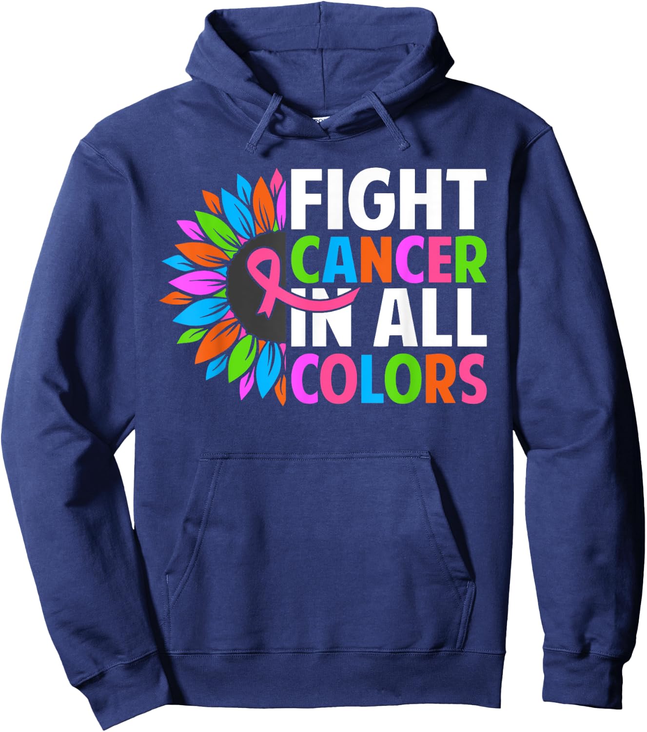 Fight Cancer in All Color Ribbon Breast Cancer Awareness Hoodie - Hoodie | Navy