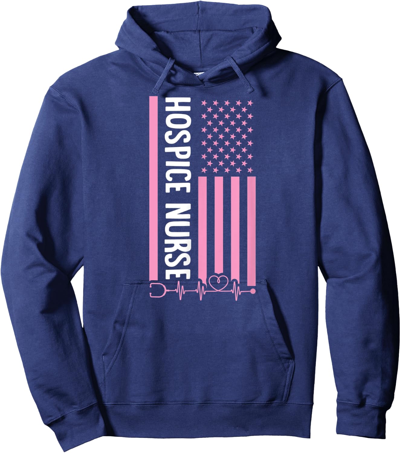 Patriotic Hospice Nurse USA American Flag Heart Pulse Hoodie - Hoodie | Navy