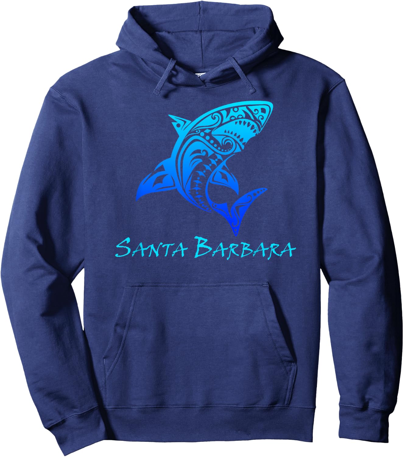 Santa Barbara, California Vintage Vacation Tribal Shark Hoodie - Hoodie | Navy