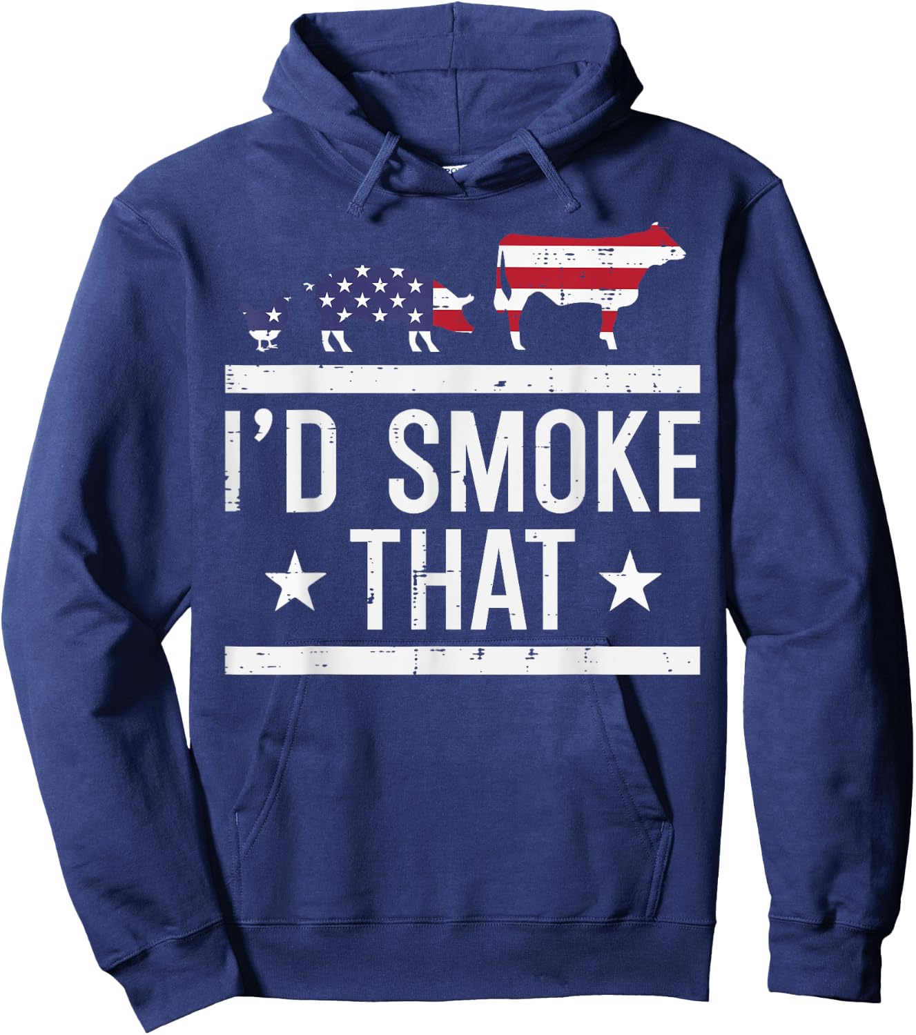 Id Grill That Chicken Pig Cow US Flag Bbq Barbecue 4th July Hoodie - Hoodie | Navy