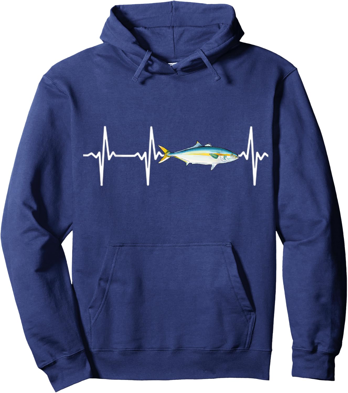 Yellowtail Heartbeat For Saltwater Fish Fishing Lovers Hoodie - Hoodie | Navy