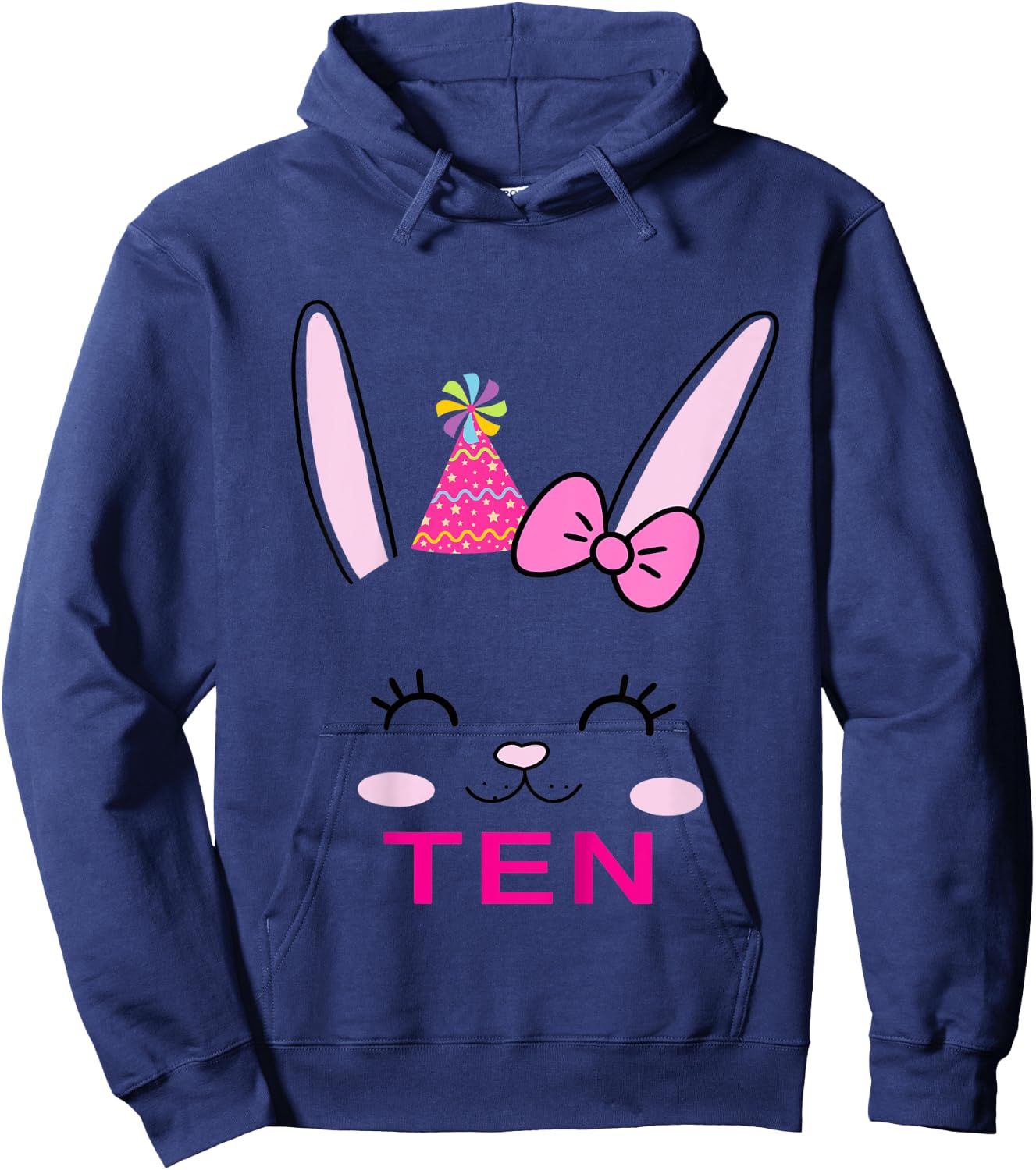 Kids Cute TEN year old Bunny Birthday Theme Party Outfit Girls Hoodie - Hoodie | Navy