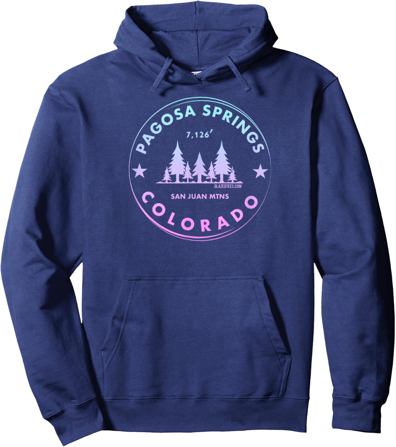 Pagosa Springs Colorado Mountain Town - Retro Mtn Forest Hoodie - Hoodie | Navy