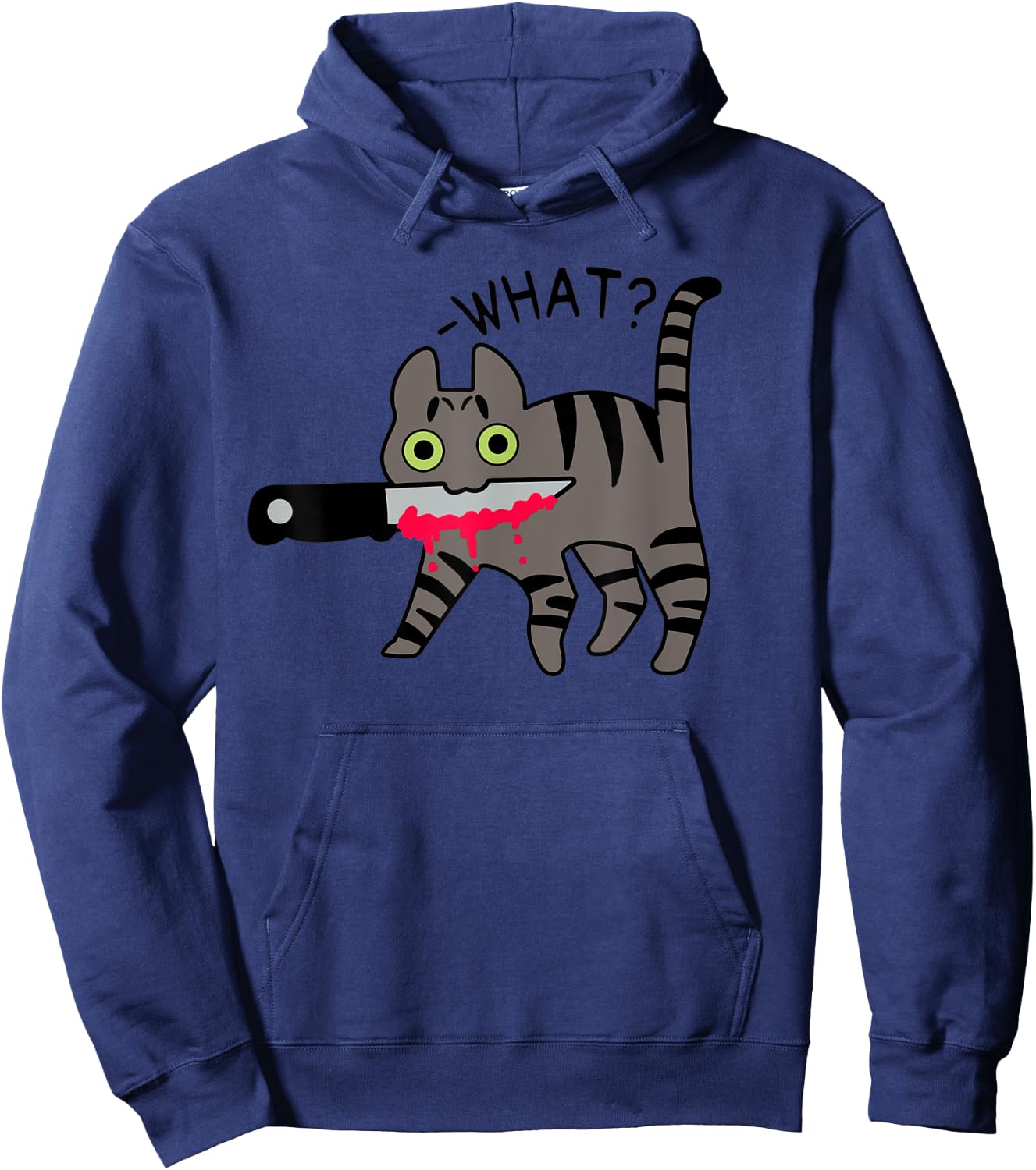 Cat What? Murderous Grey Tabby Cat With Knife Halloween Women Hoodie - Hoodie | Navy