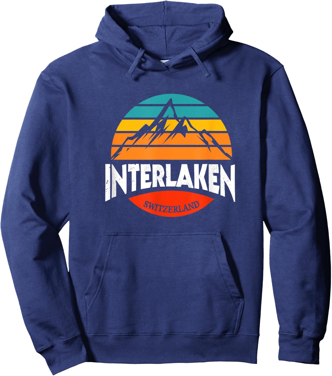 Interlaken Switzerland Mountains Bernese Alps Swiss Retro Hoodie - Hoodie | Navy
