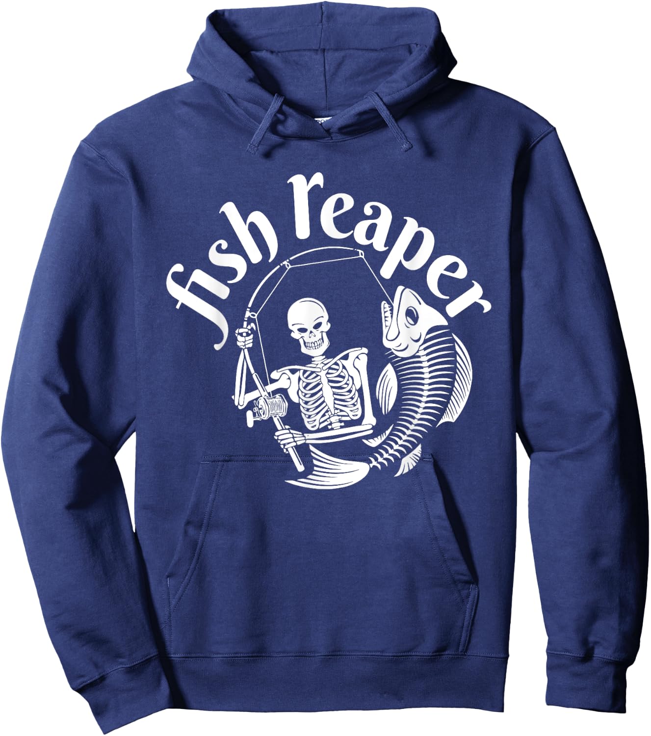 Fish Reaper Funny Skeleton Fisherman Halloween Angler Hoodie - Hoodie | Navy