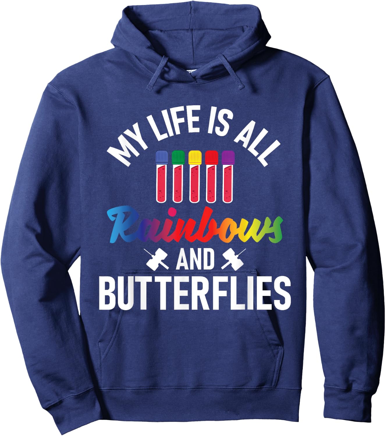 Rainbows And Butterflies - Phlebotomy Nurse Phlebotomist Hoodie - Hoodie | Navy