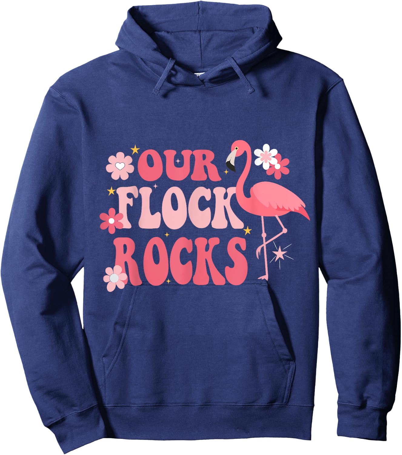 Our Flock Rocks Flamingo Mother's Day Groovy Hoodie - Hoodie | Navy