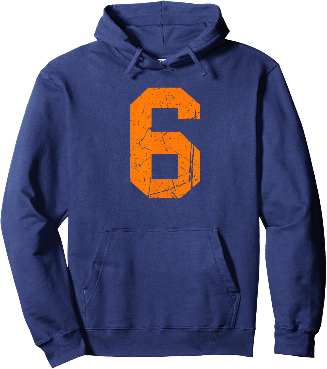 Number #6 Orange Vintage Sport Varsity Number Hoodie - Hoodie | Navy
