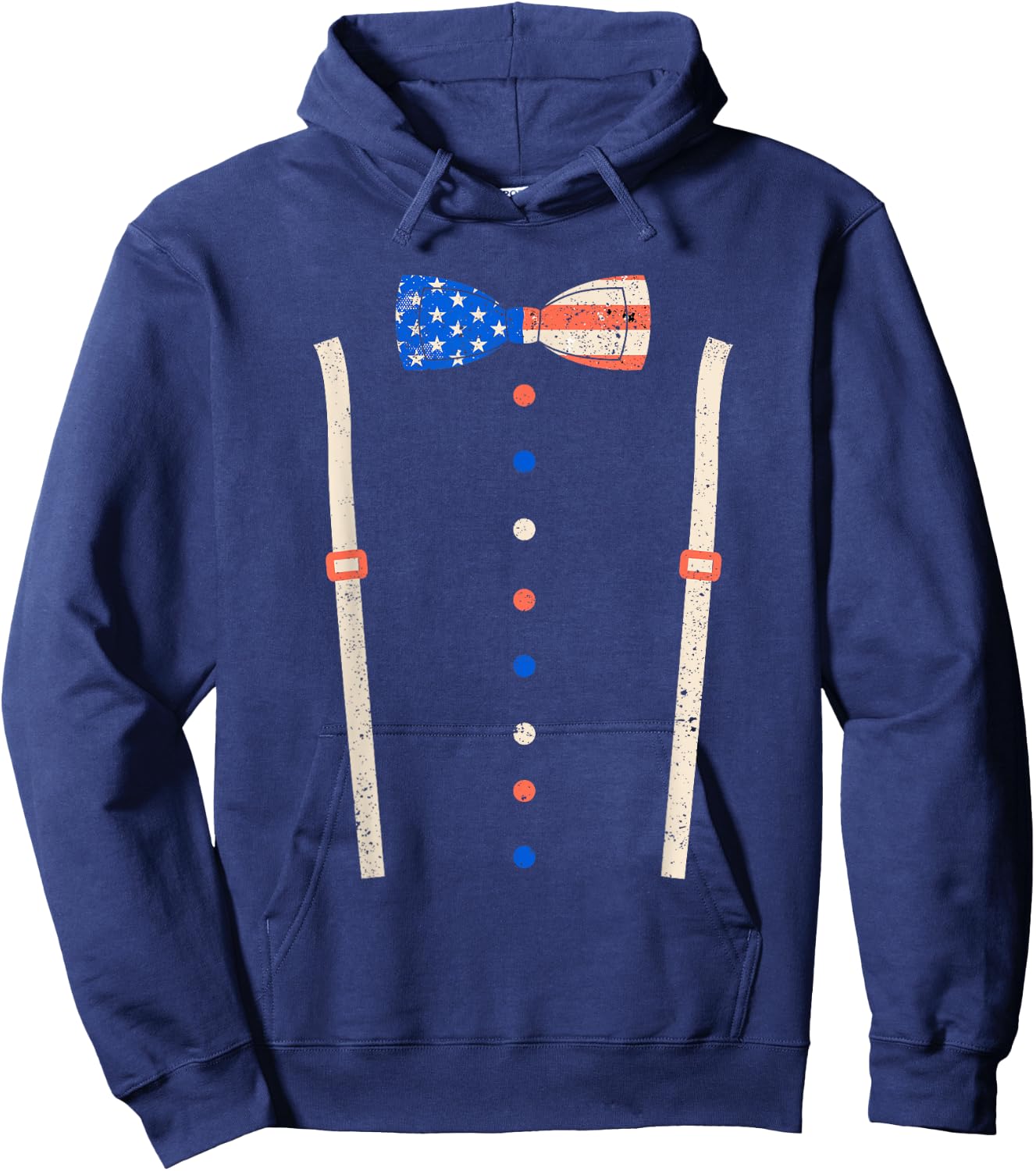 Cummerbund Bow Tie Suspenders USA Flag Tuxedo Costume Hoodie - Hoodie | Navy